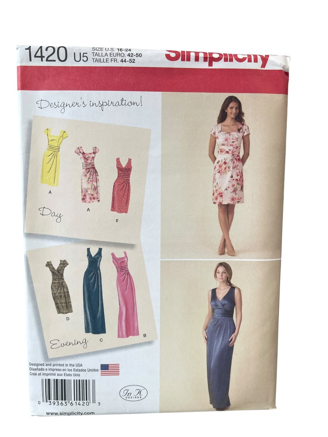 Simplicity 1420 Misses' Dress Two Lengths Bodice Variations Sizes 16-24 Uncut