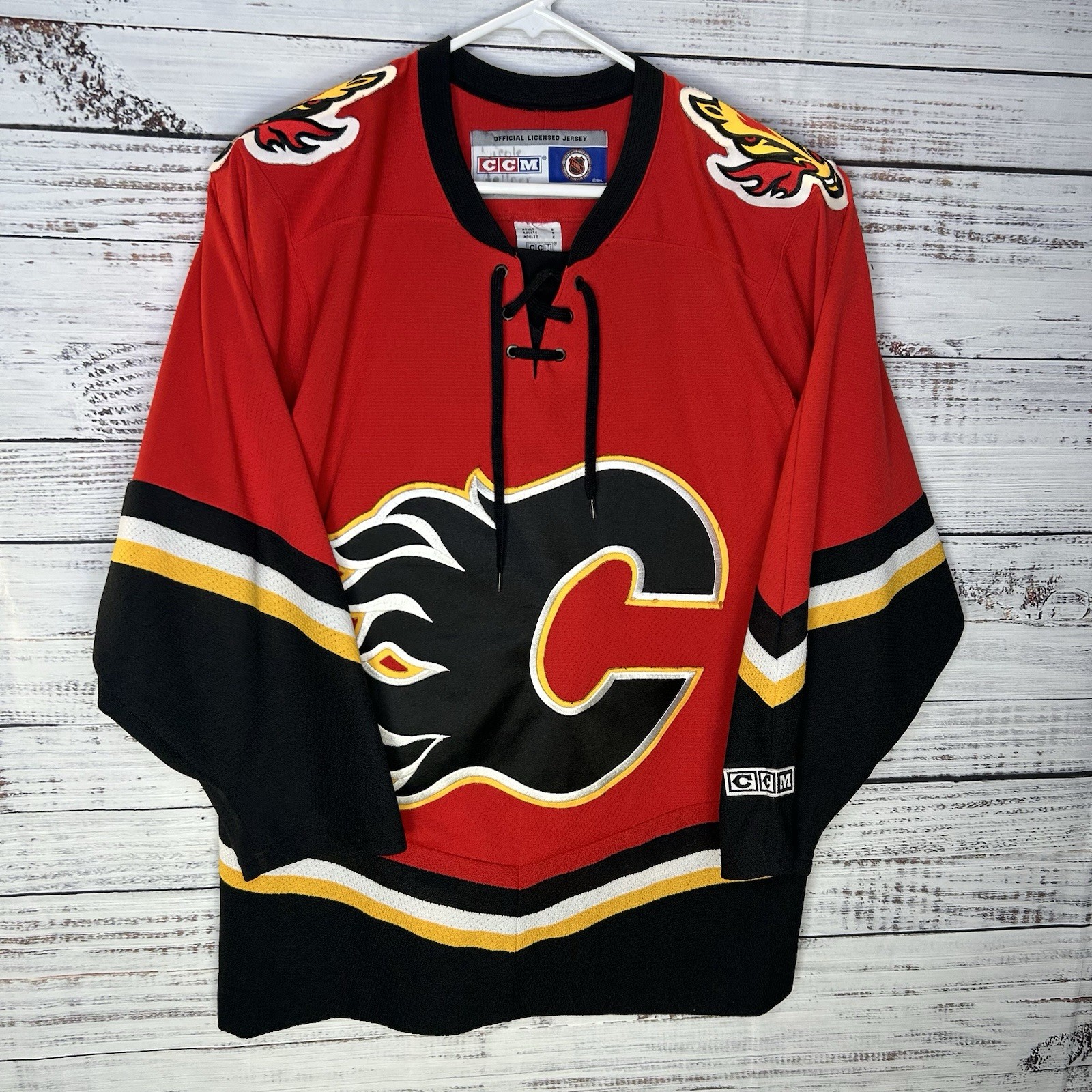 Vintage 90s CCM Calgary Flames Sewn Stitched Home NHL Hockey Jersey Men’s Small