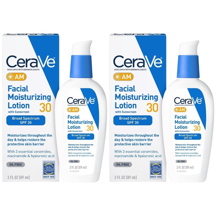 NEW 2 PACK CeraVe AM Facial Moisturizing Lotion SPF 30 - 3 FL OZ - EXP 11/2027