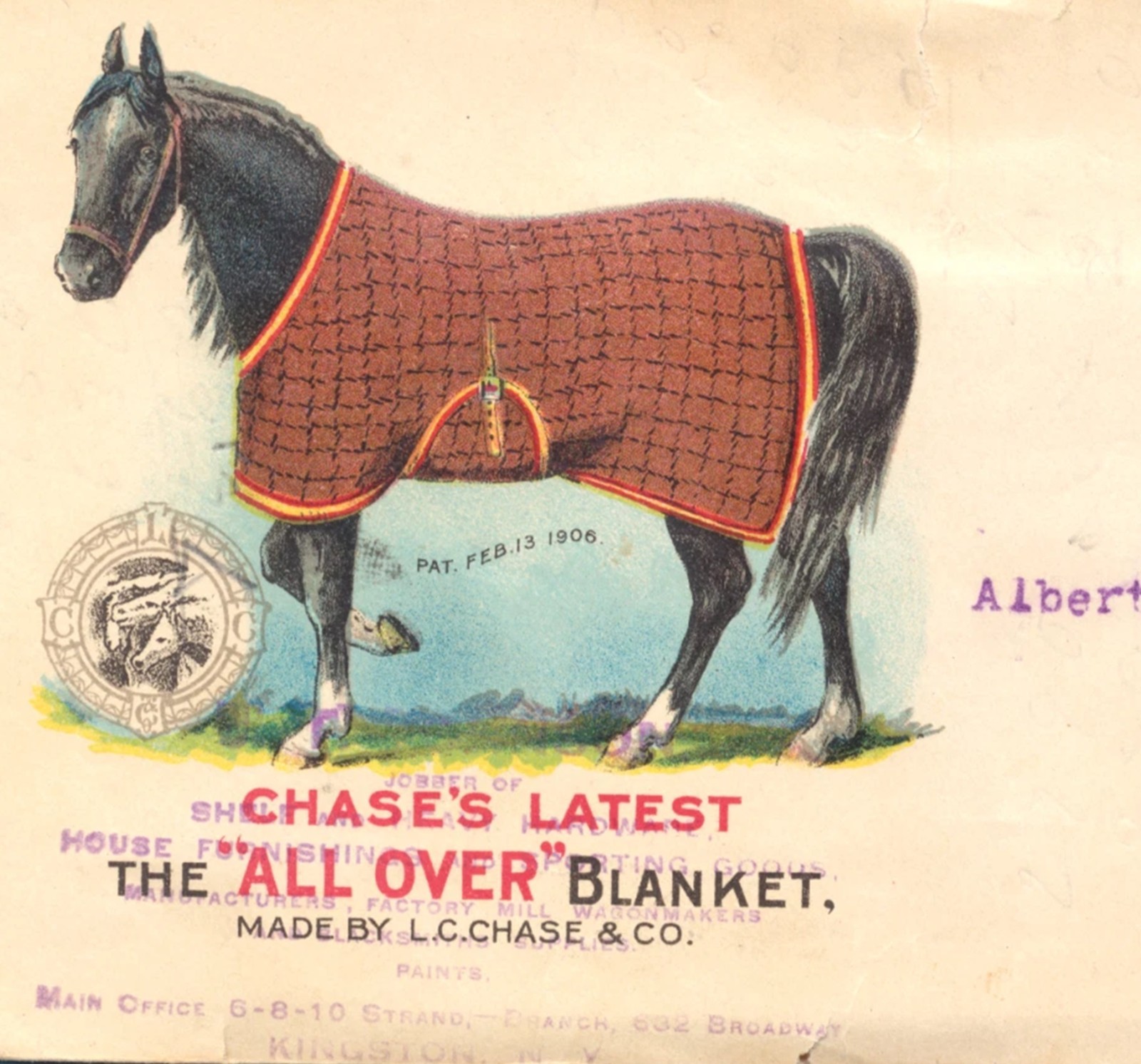 HORSE BLANKETS by CHASE - 1911 MULTI-COLOR 2-SIDED ADVERTISING Cover - MUST SEE
