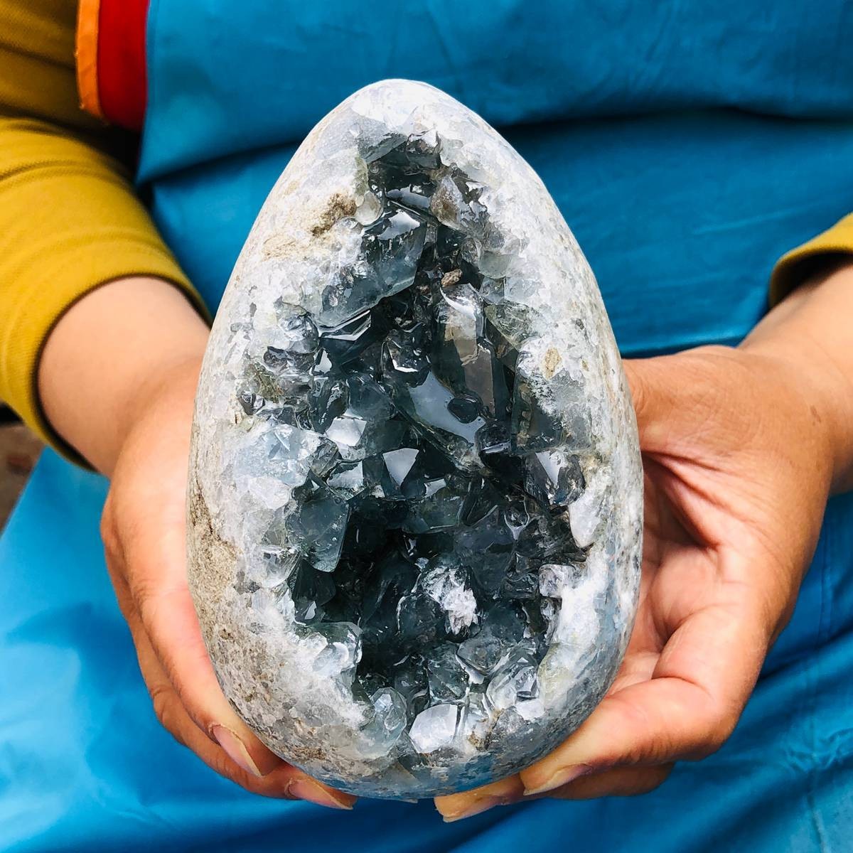 3.76LB Natural Blue Celestite Geode Quartz Crystal Mineral Specimen Healing
