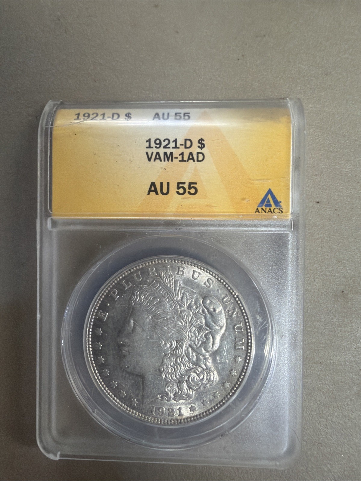 1921-D Morgan Silver Dollar AU 55. Vam-1AD. Anzacs 1921-D Morgan Silver Dollar AU 55. Vam-1AD. Anzacs