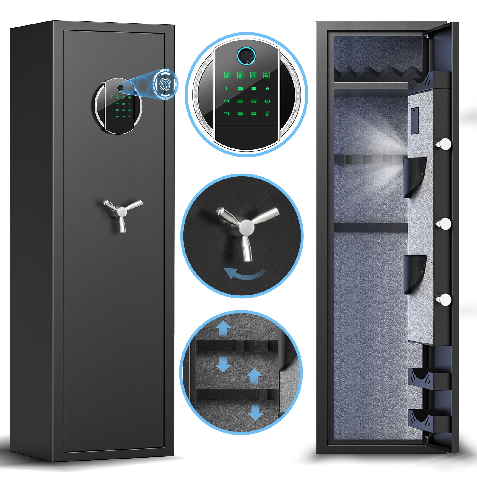 Second hand Kavey 8-10 Fingerprint Gun Safe with Adjustable Shelves & Gun Rack Second hand Kavey 8-10 Fingerprint Gun Safe with Adjustable Shelves & Gun Rack