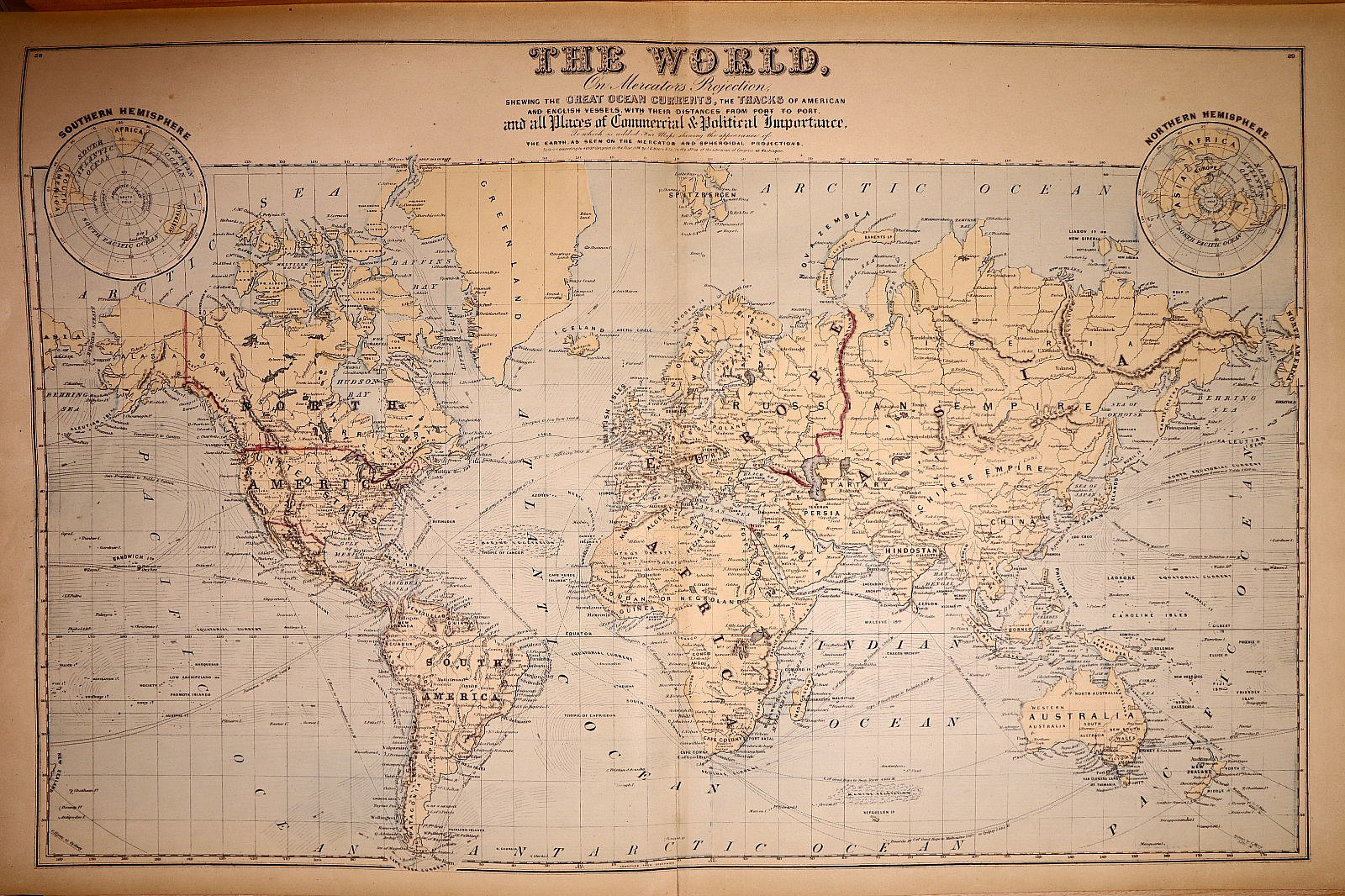 1880 Map of the World incl. Ocean Currents & Ship Routes & Distances (17x27)-#42 1880 Map of the World incl. Ocean Currents & Ship Routes & Distances (17x27)-#42