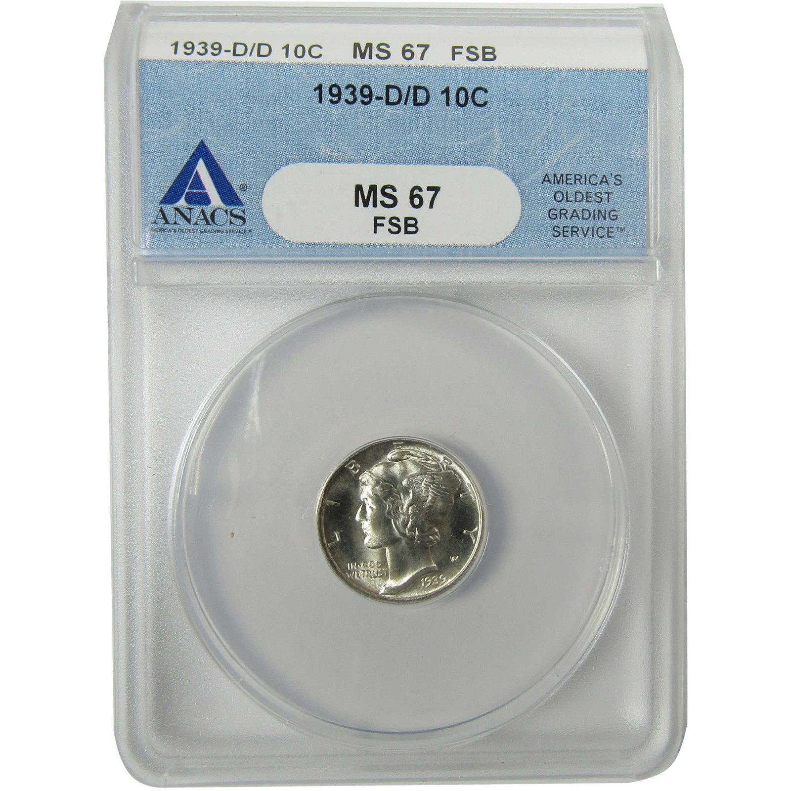 1939 D/D Mercury Silver Dime MS 67 FSB ANACS Uncirculated SKU:I28297 1939 D/D Mercury Silver Dime MS 67 FSB ANACS Uncirculated SKU:I28297