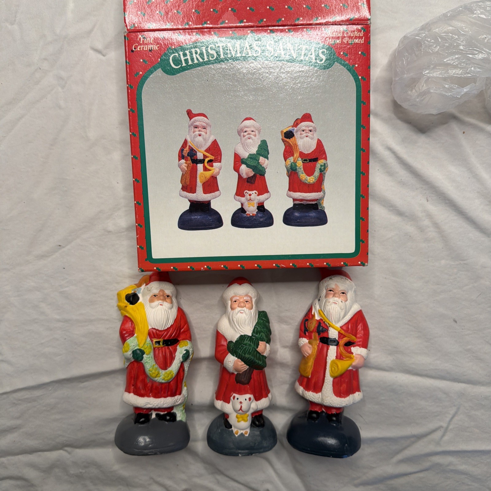 3 Piece Vintage Ceramic Santa Christmas Figurines Hand Painted, Hand Crafted#358 3 Piece Vintage Ceramic Santa Christmas Figurines Hand Painted, Hand Crafted#358