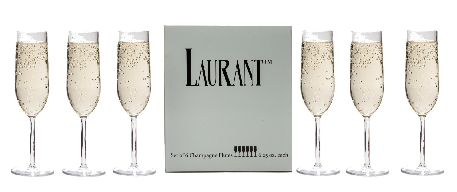 LAURANT Crystal Clear Plastic Champagne Flutes 6.25 oz. oz Set of 6 BPA Free