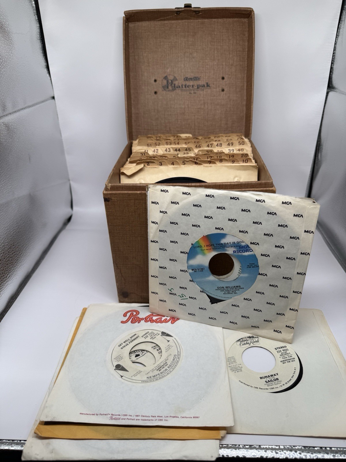 Vintage 45 Record Lot 54pc 1950s 1980s Promos Rockabilly Sinatra w/ Platter-Pak