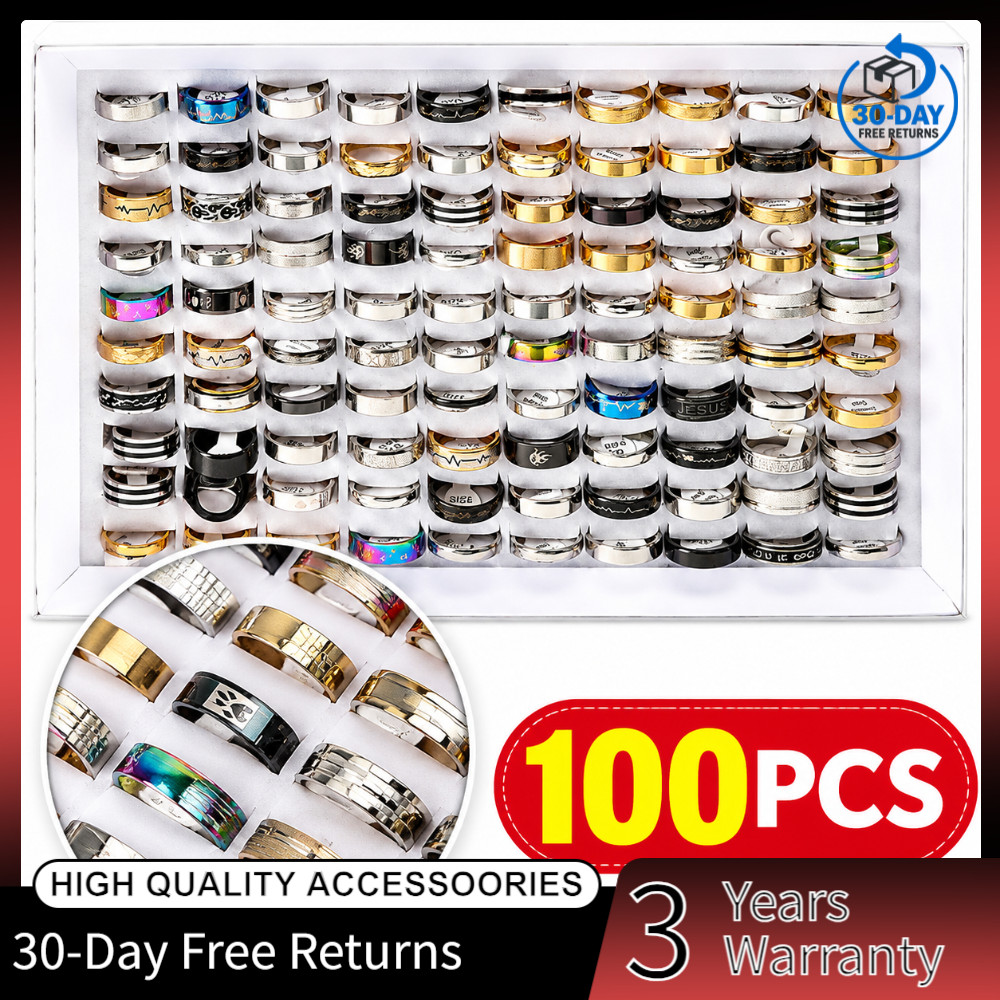 Bulk Lot Mixed Stainless Steel Rings Men's women's Fashion Ring Wholesale 100pcs
