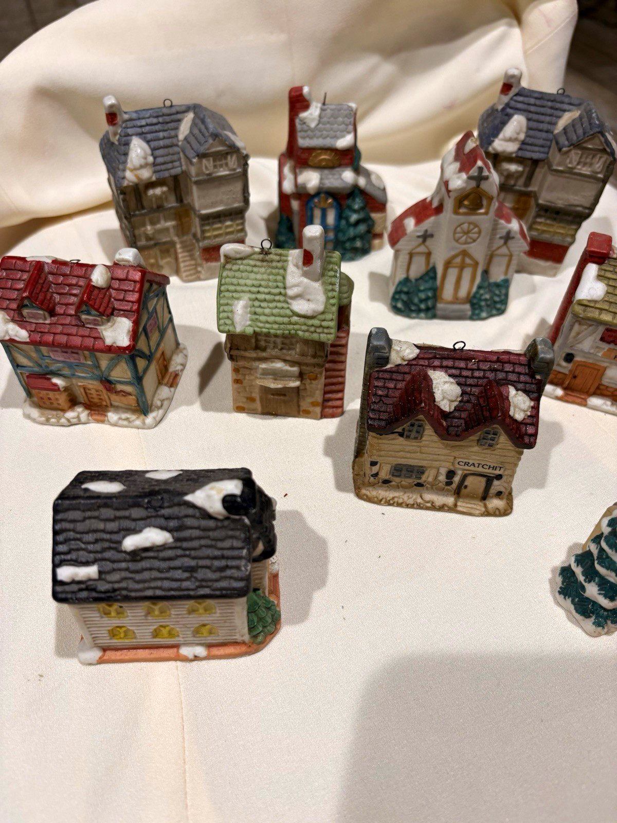 Vintage Brinn's 1989 Ceramic Hand Painted Christmas Village /ornaments lot 12 Vintage Brinn's 1989 Ceramic Hand Painted Christmas Village /ornaments lot 12