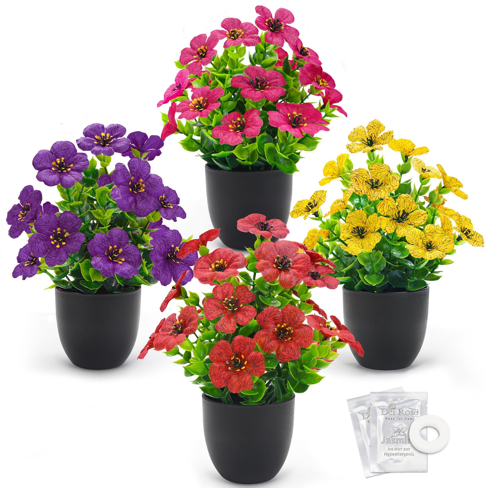 Der Rose 4 Pack Fake Plants with Fragrance Discs for Black Office Decor | UV-... Der Rose 4 Pack Fake Plants with Fragrance Discs for Black Office Decor | UV-...