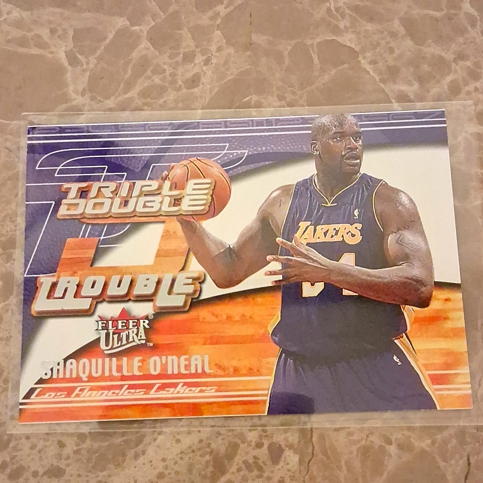 2001-02 Fleer Ultra Triple-Double Trouble Insert #7 TD Shaquille O\'Neal Lakers 2001-02 Fleer Ultra Triple-Double Trouble Insert #7 TD Shaquille O\'Neal Lakers