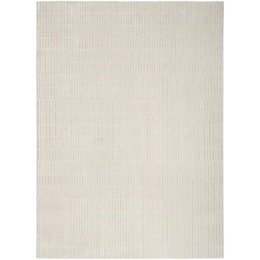 Cozy Modern Ivory Grey 8 Ft. X 10 Ft. Linear Contemporary Area Rug