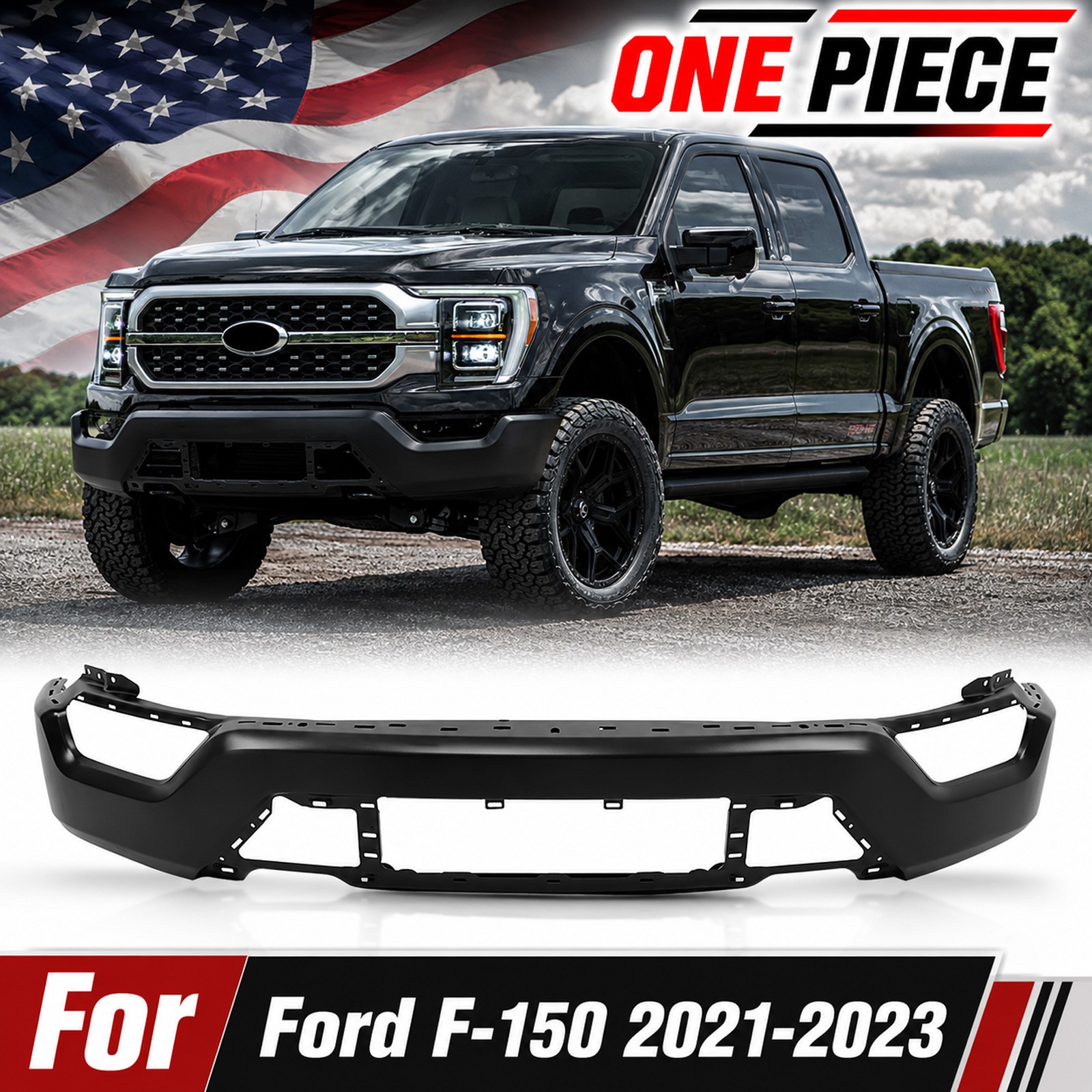 Black Front Bumper Face Bar Steel For Ford F150 2021-2023 2022 W/o Sensor Hole