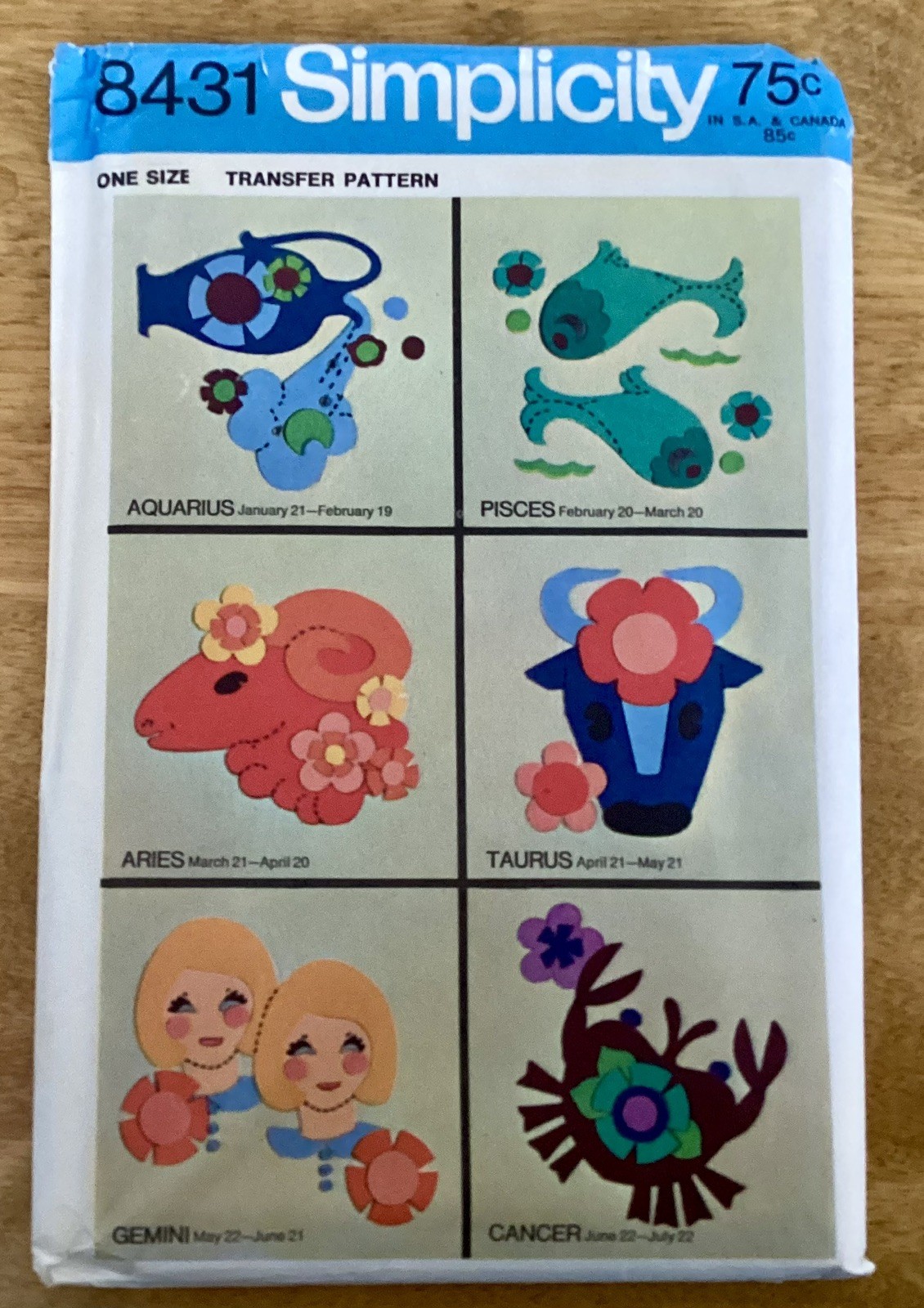 VTG 1969 Simplicity Craft/Transfer Pattern #8431, ZODIAC SIGNS, Uncut/NEW VTG 1969 Simplicity Craft/Transfer Pattern #8431, ZODIAC SIGNS, Uncut/NEW