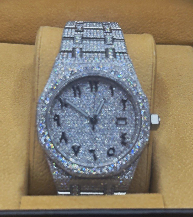 AP Style Iced Out Moissanite Watch With Arabic Numerals AP Style Iced Out Moissanite Watch With Arabic Numerals