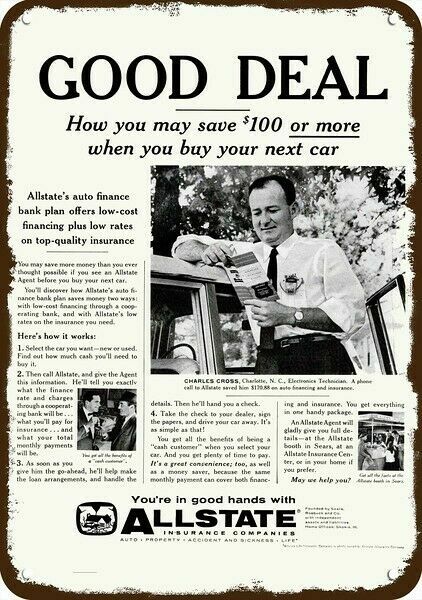 1959 ALLSTATE AUTO INSURANCE Vintage-Look-Edge DECORATIVE REPLICA METAL SIGN 1959 ALLSTATE AUTO INSURANCE Vintage-Look-Edge DECORATIVE REPLICA METAL SIGN