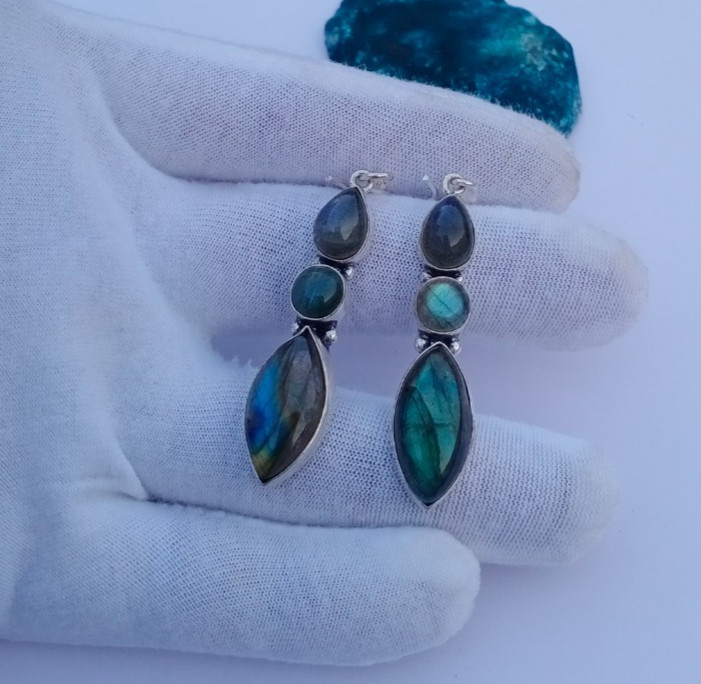 Labradorite Gemstone 925 Sterling Silver Handmade Earring Jewelry