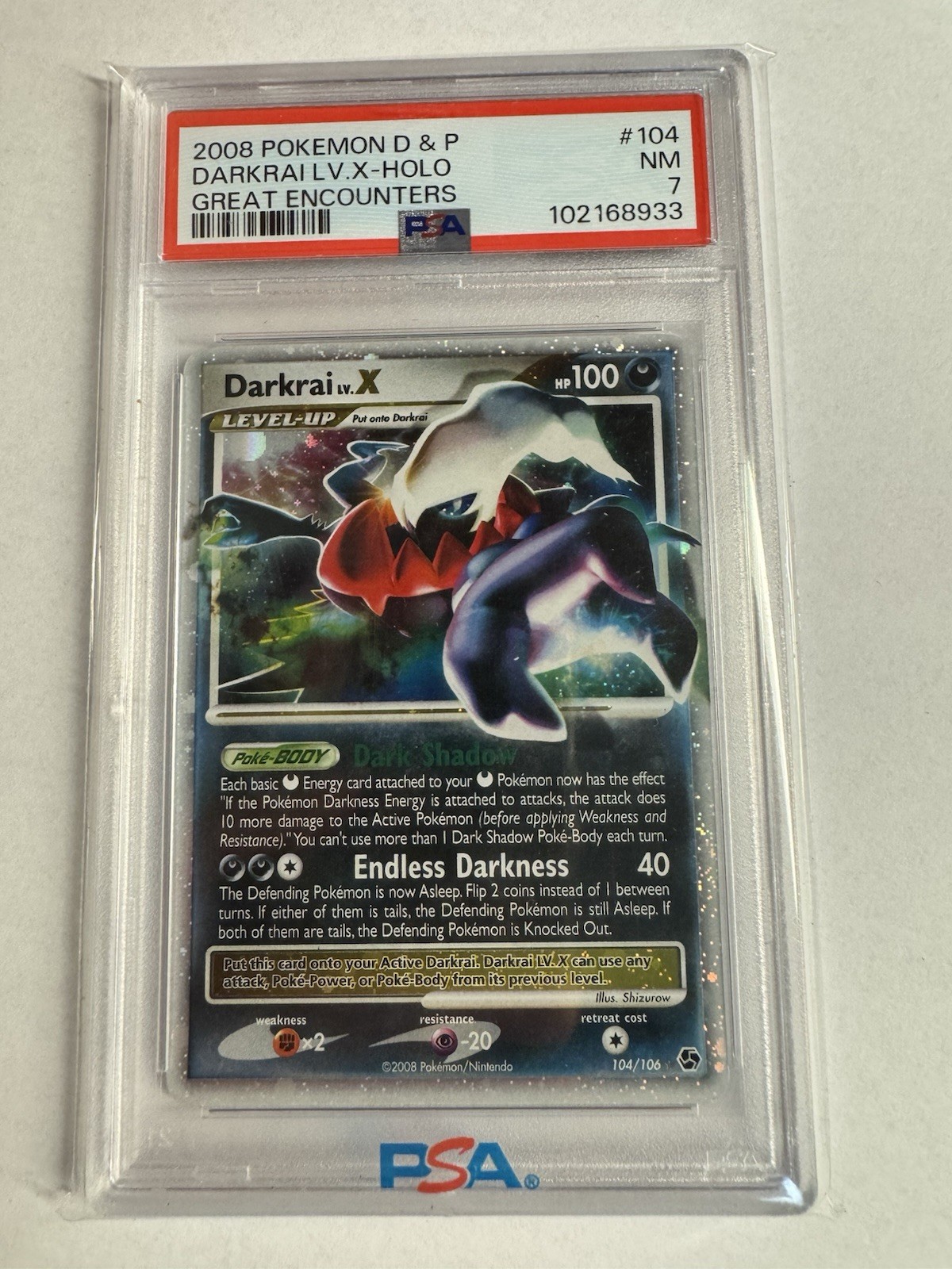 2008 POKEMON DIAMOND & PEARL GREAT ENCOUNTERS #104 DARKRAI LV.X-HOLO PSA 7 2008 POKEMON DIAMOND & PEARL GREAT ENCOUNTERS #104 DARKRAI LV.X-HOLO PSA 7