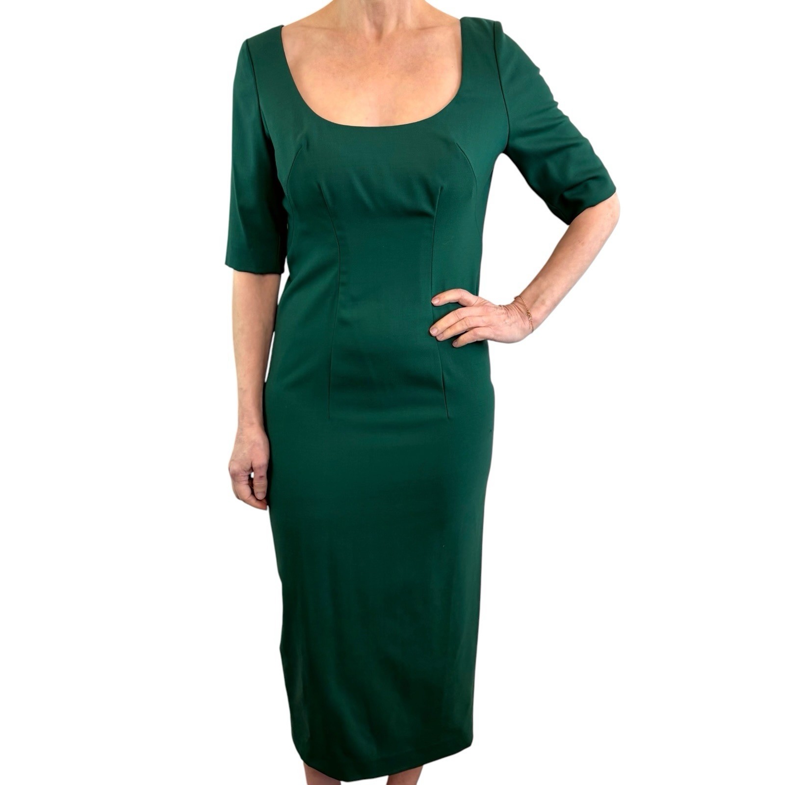 Carl Kapp Size 10 AU 6 US Forest Green Wool Midi Pencil Dress Aus Designer