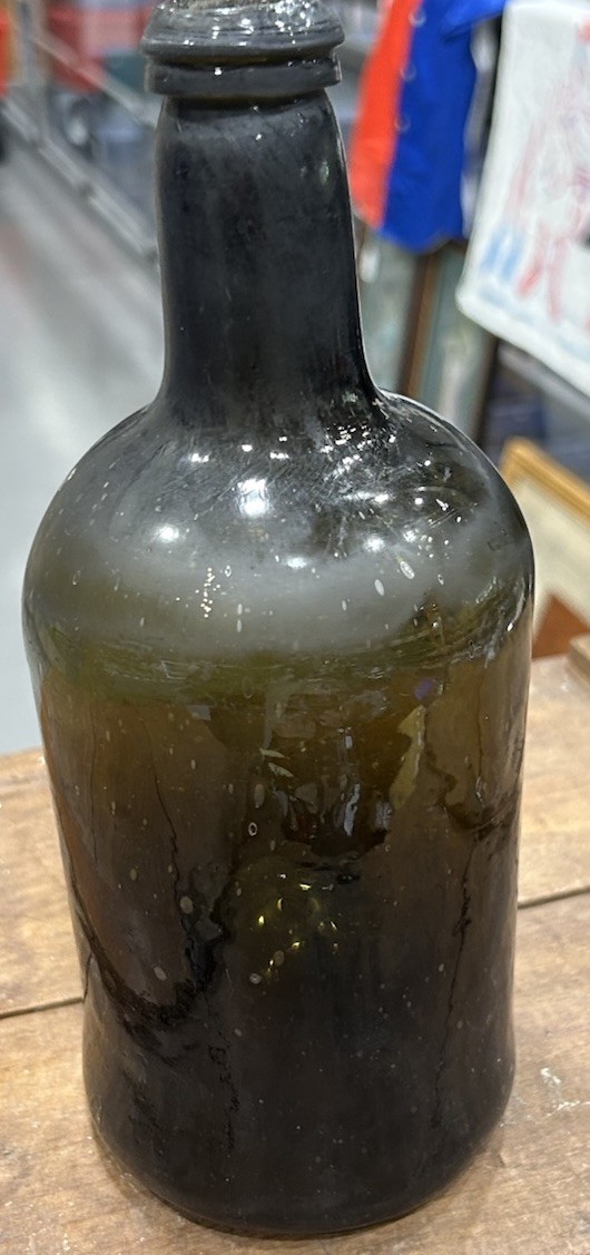 Antique 18th Century Free‑Blown Black Glass Bottle Broken Pontel 1790–1820