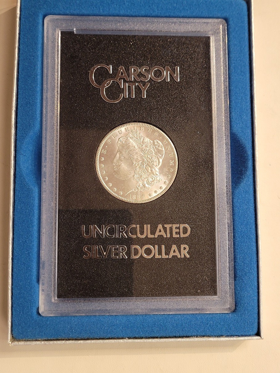 1884 CC Morgan Silver Dollar Uncirculated Carson City Coin $1 GSA Holder and Box 1884 CC Morgan Silver Dollar Uncirculated Carson City Coin $1 GSA Holder and Box