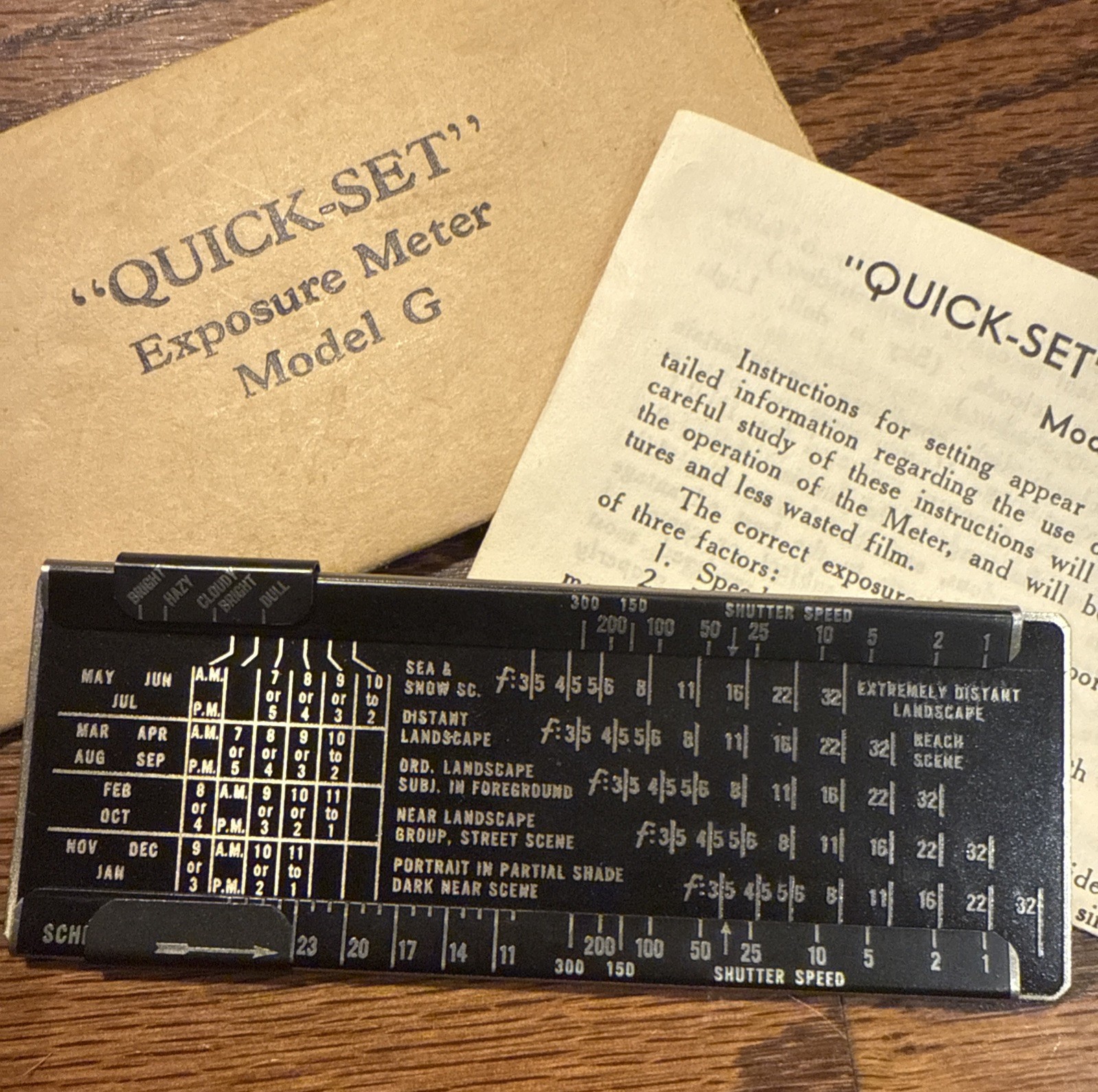 RARE ANTIQUE 1933 Photography Exposure Scale Metal “Quick-Set” Slide Meter