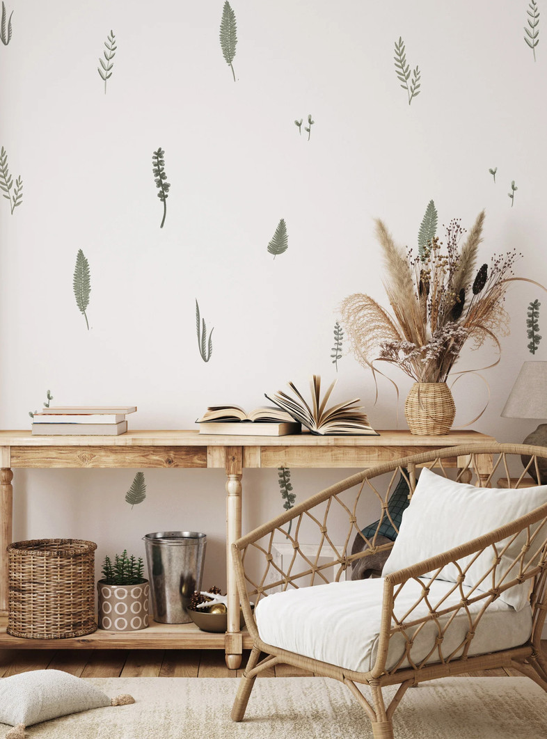 Wall Decals Botanical Fern Leaf Opposite Wall Wood Walk Small Set 27pc 