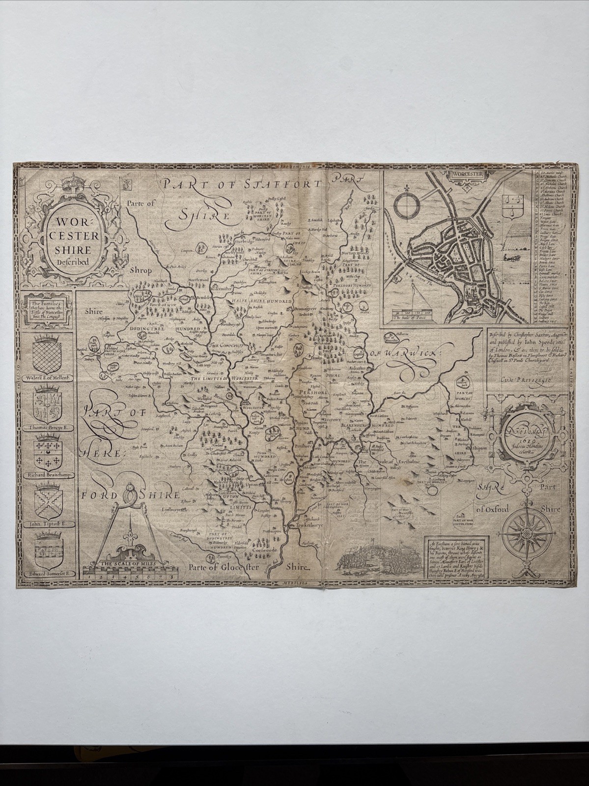 Antique Map of Worcestershire, England as part of Speed\'s atlas 1610