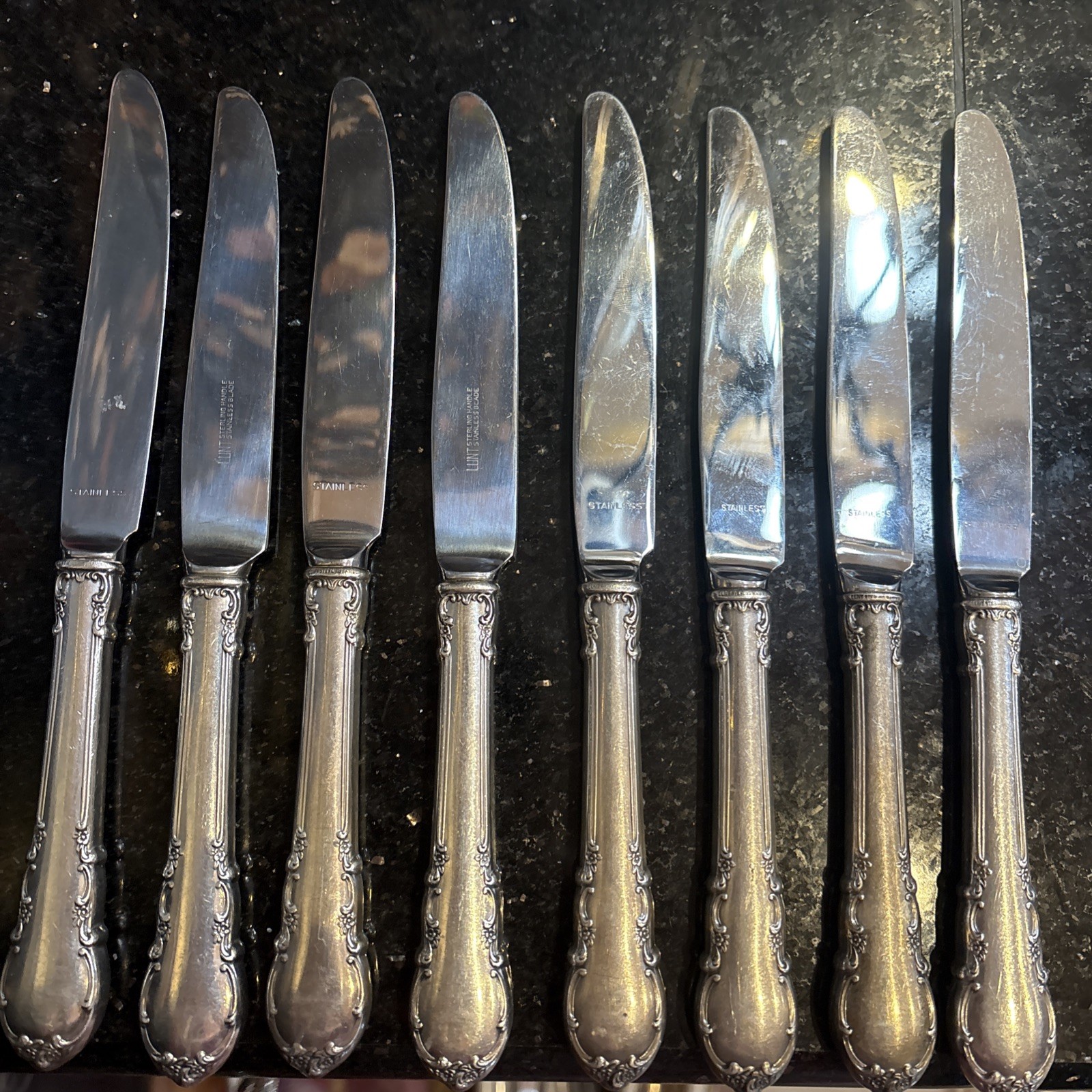 8 Piece Lunt Modern Provencial Sterling Silver Hollow Handle French Knife Set 8