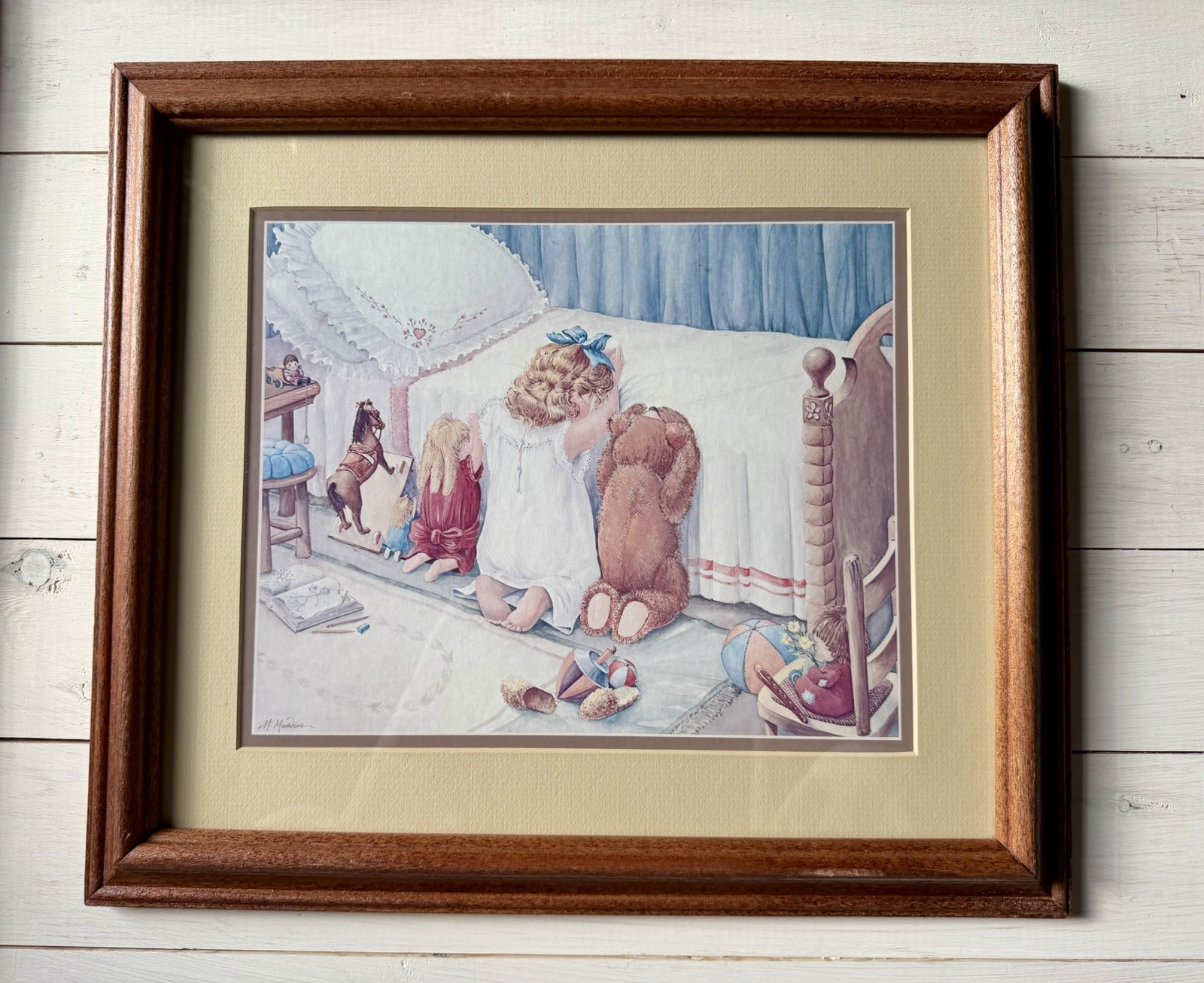 VTG Framed Bedtime Prayer Print 1980s Little Girl Toys | H. Muradian | 16.5x14.5