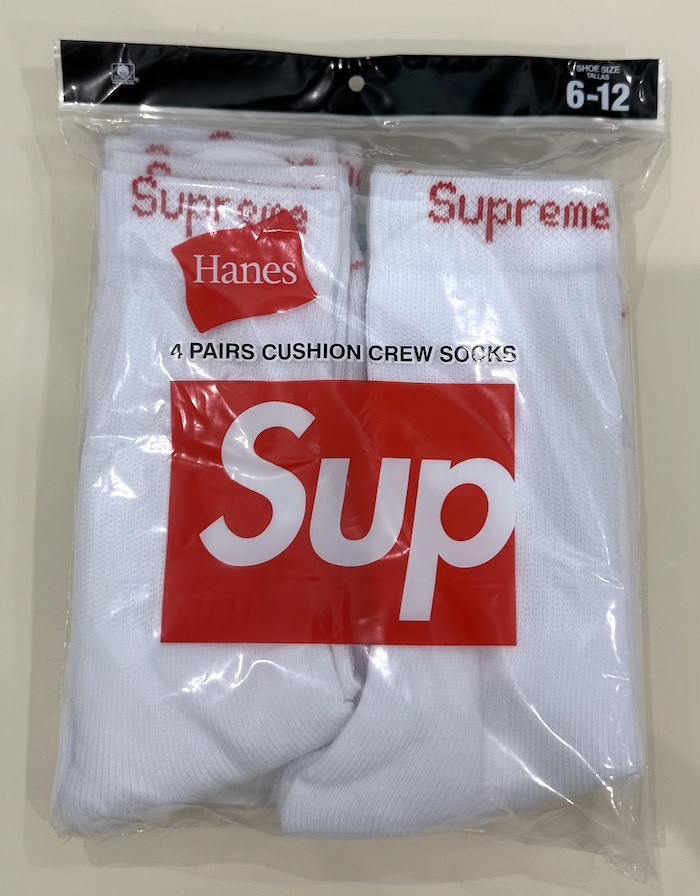 Supreme X Hanes Crew Socks - White, 4 Pack, Size 6-12 Supreme X Hanes Crew Socks - White, 4 Pack, Size 6-12