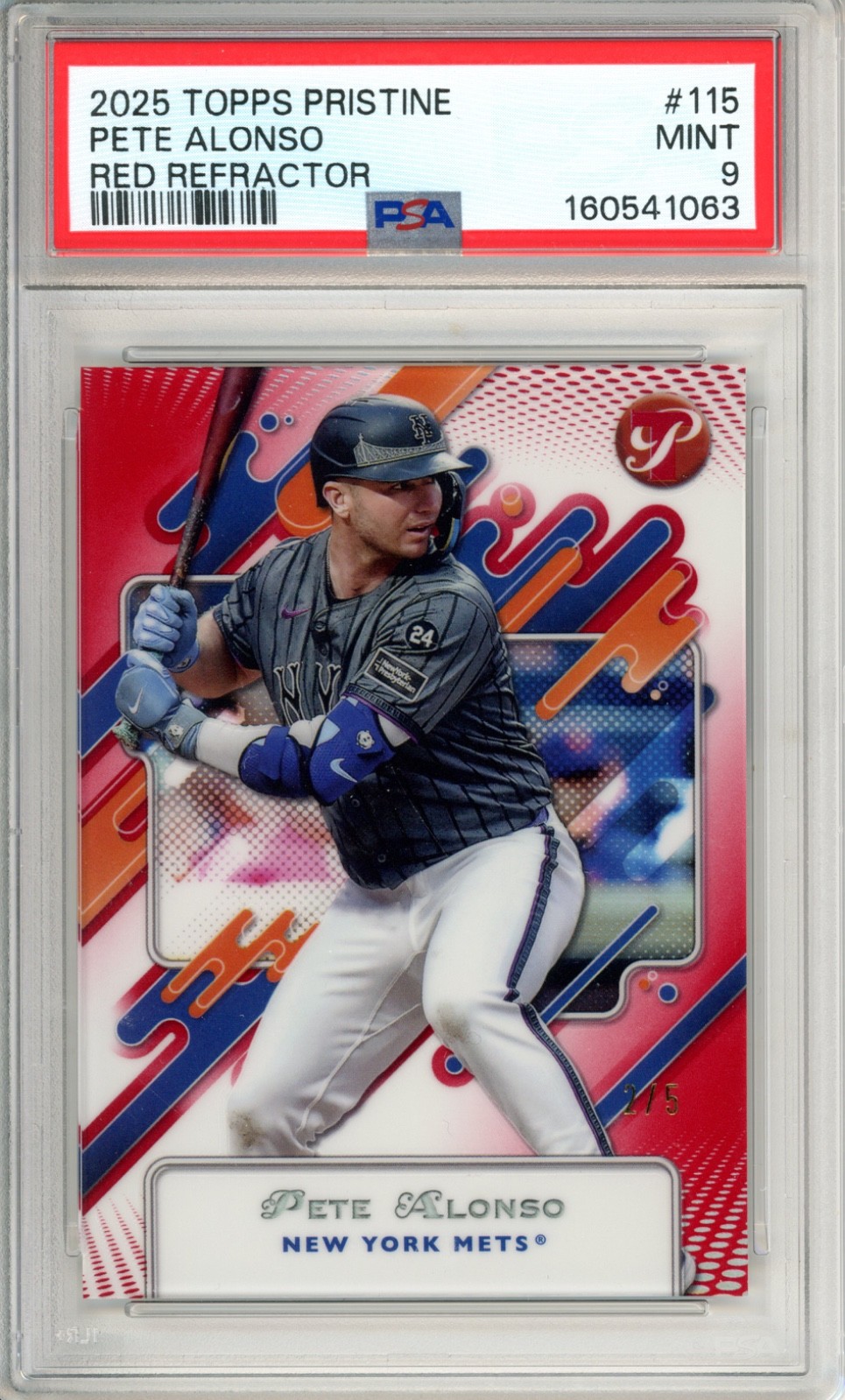 2025 Topps Pristine Pete Alonso 115 Red Refractor 2/5 PSA 9 New York Mets Mint 2025 Topps Pristine Pete Alonso 115 Red Refractor 2/5 PSA 9 New York Mets Mint