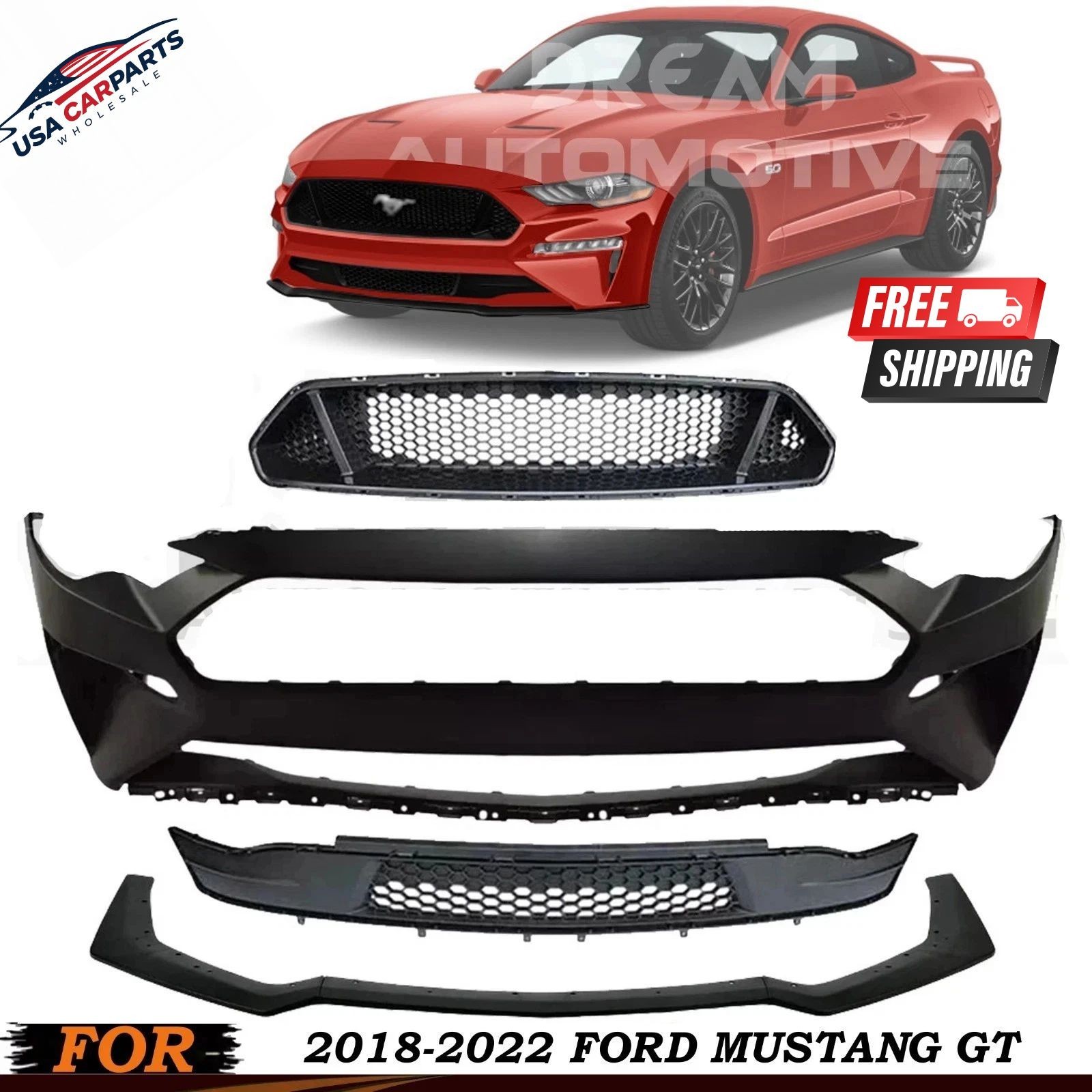 NEW Front Bumper Cover Primd & Grille Assembly Kit For 2018-2022 Ford Mustang GT NEW Front Bumper Cover Primd & Grille Assembly Kit For 2018-2022 Ford Mustang GT