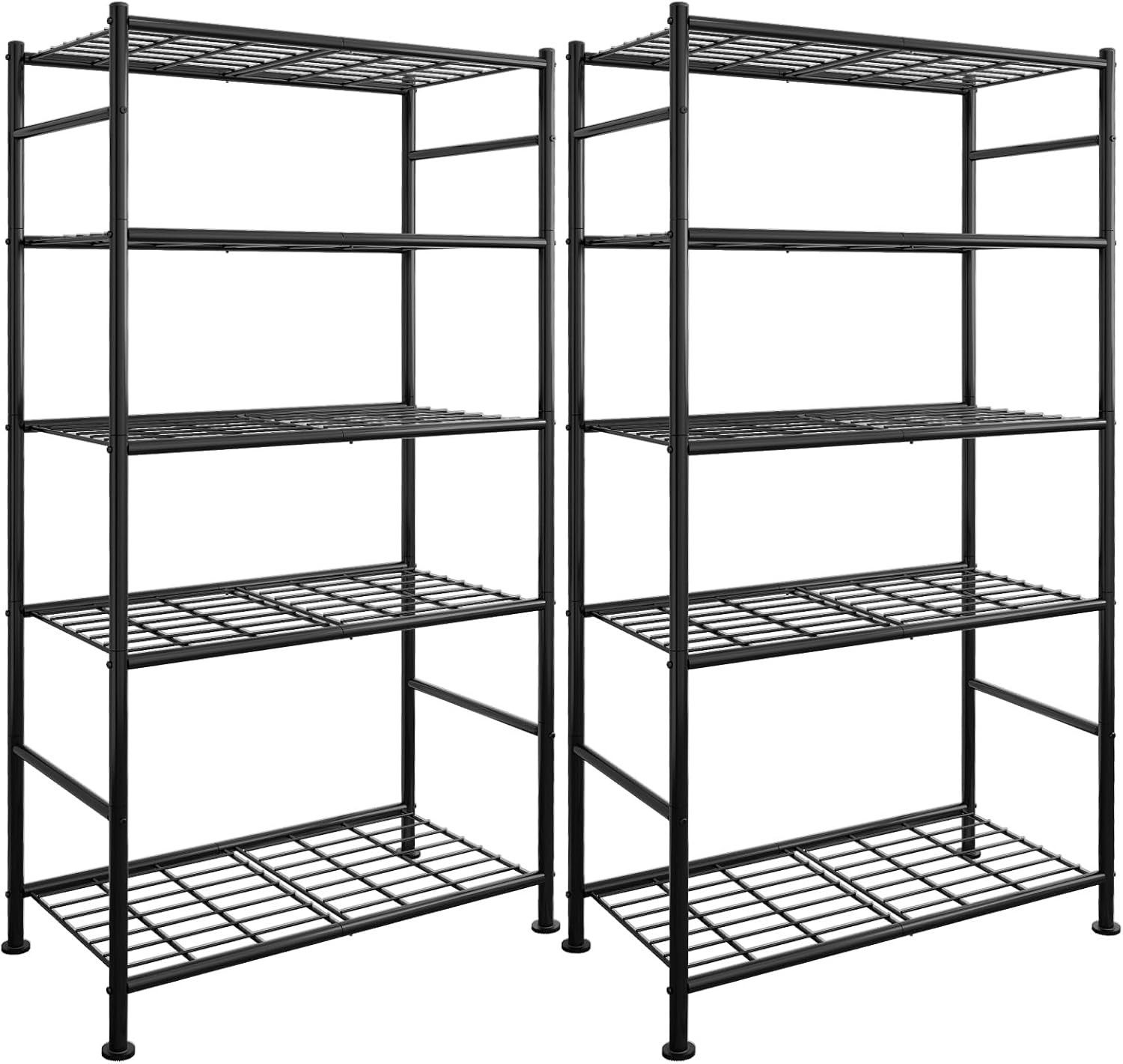 5-Tier Steel Storage Racks - 2 Pack, Adjustable Shelving Units for Garage & Work