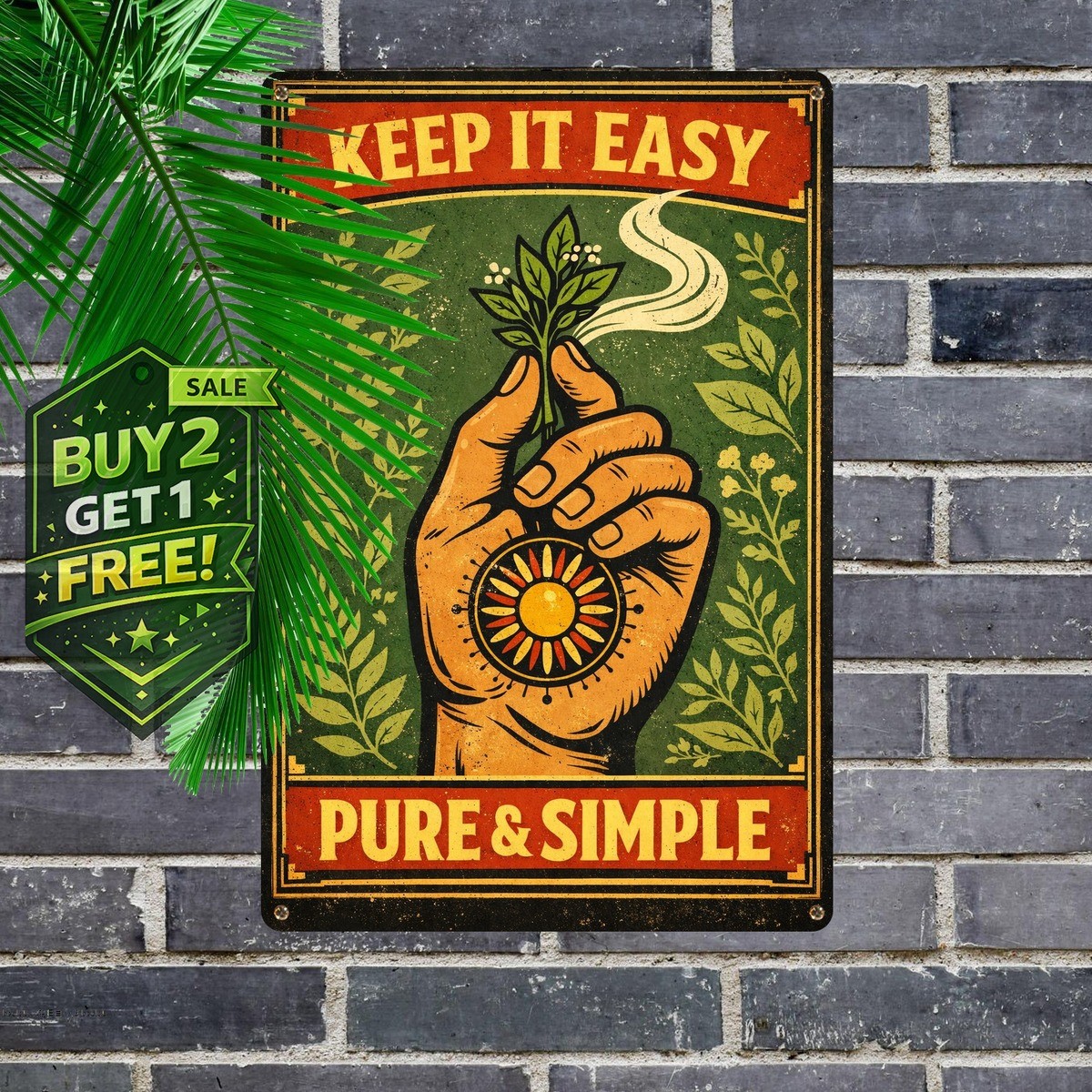 Dont Panic Its Organic Marijuana Leaf Tin Sign 8x12 Retro Weed Wall Decor