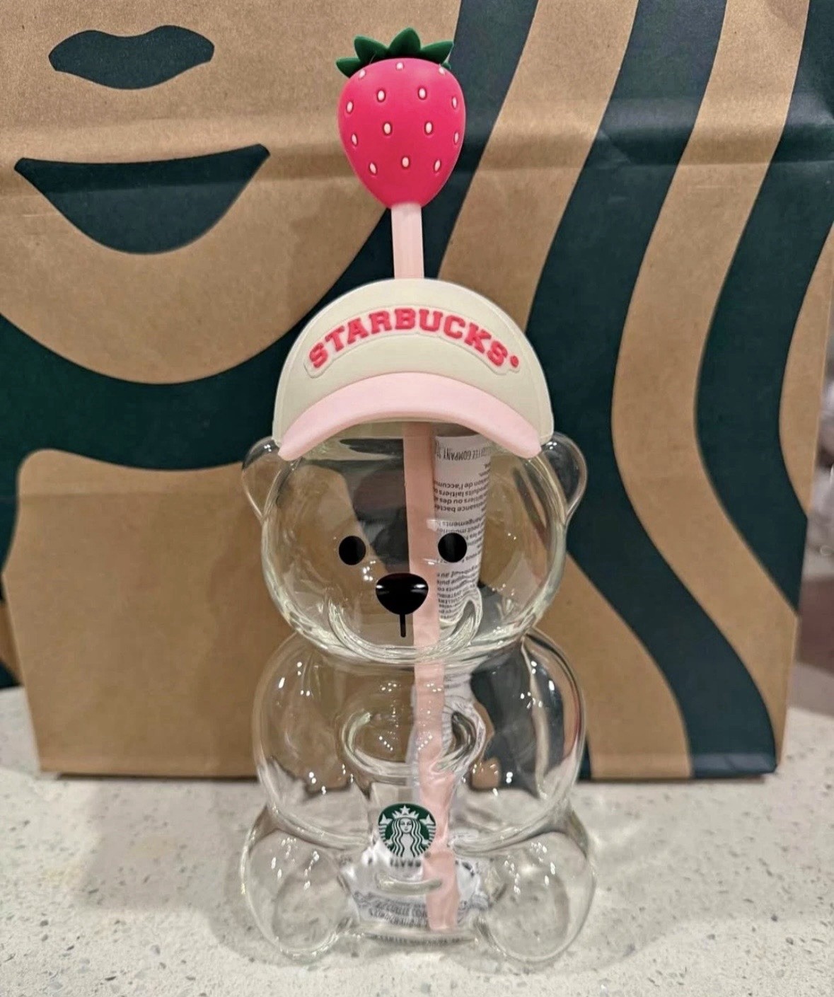 🍓NIB Starbucks 2026 Limited Edition Pink Strawberry Bearista Glass Cup 🍓NIB Starbucks 2026 Limited Edition Pink Strawberry Bearista Glass Cup