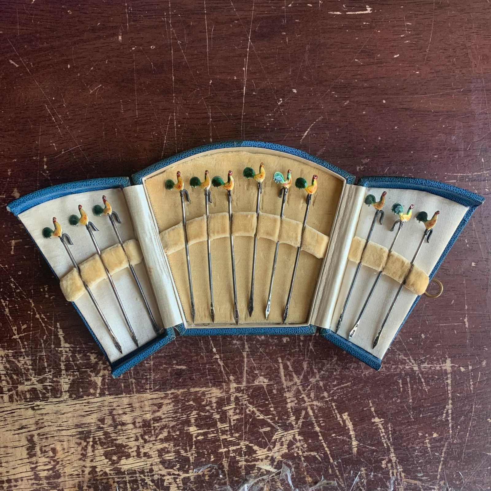 12pc 1927 Adolph Scott Sterling Enamel Rooster Cocktail Picks Birmingham England 12pc 1927 Adolph Scott Sterling Enamel Rooster Cocktail Picks Birmingham England