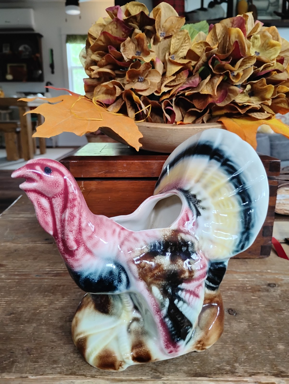 Gorgeous Heavy Mid Century Vintage Vtg Thanksgiving Fall TURKEY Planter Decor