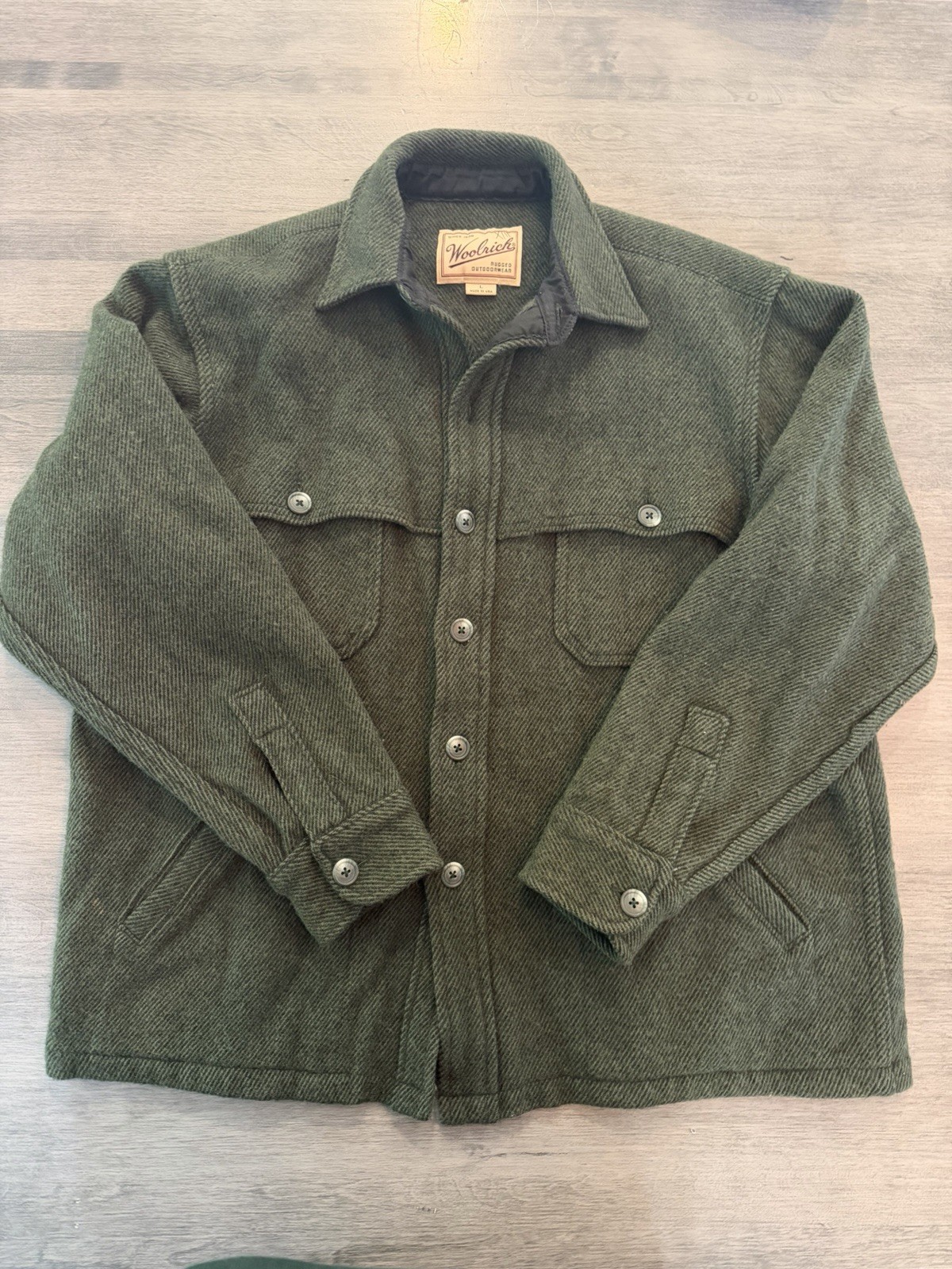 Vintage Woolrich Wool Hunting Jacket USA Made Herringbone Cape Back L