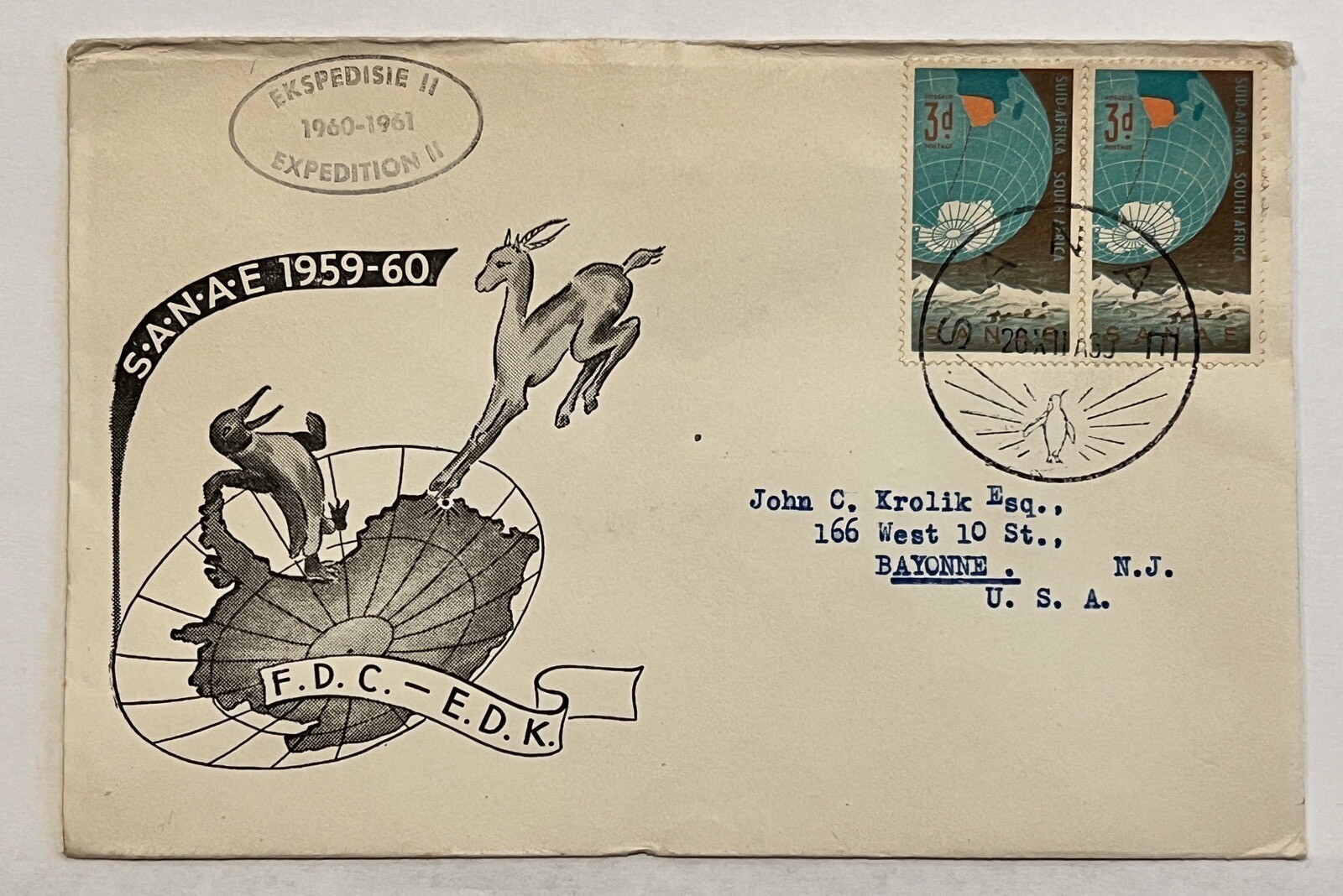 RARE 1960-61 SOUTH AFRICA NATIONAL ANTARCTIC EXPEDITION FDC COVER PENGUIN CANCEL RARE 1960-61 SOUTH AFRICA NATIONAL ANTARCTIC EXPEDITION FDC COVER PENGUIN CANCEL