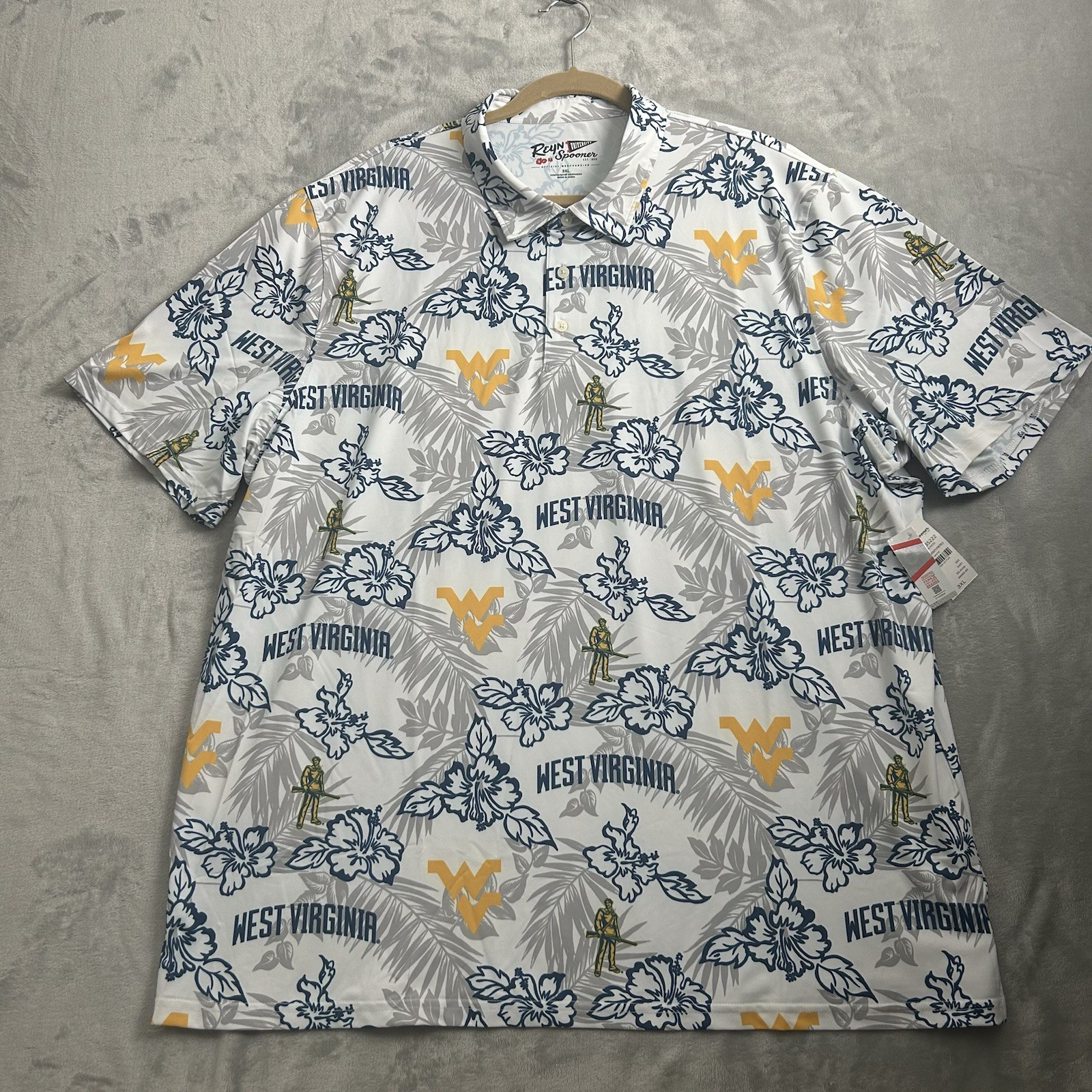 West Virgina Shirt Mens 3XL Reyn Spooner Polo Golf Stretch Floral Hawaiian AOP West Virgina Shirt Mens 3XL Reyn Spooner Polo Golf Stretch Floral Hawaiian AOP