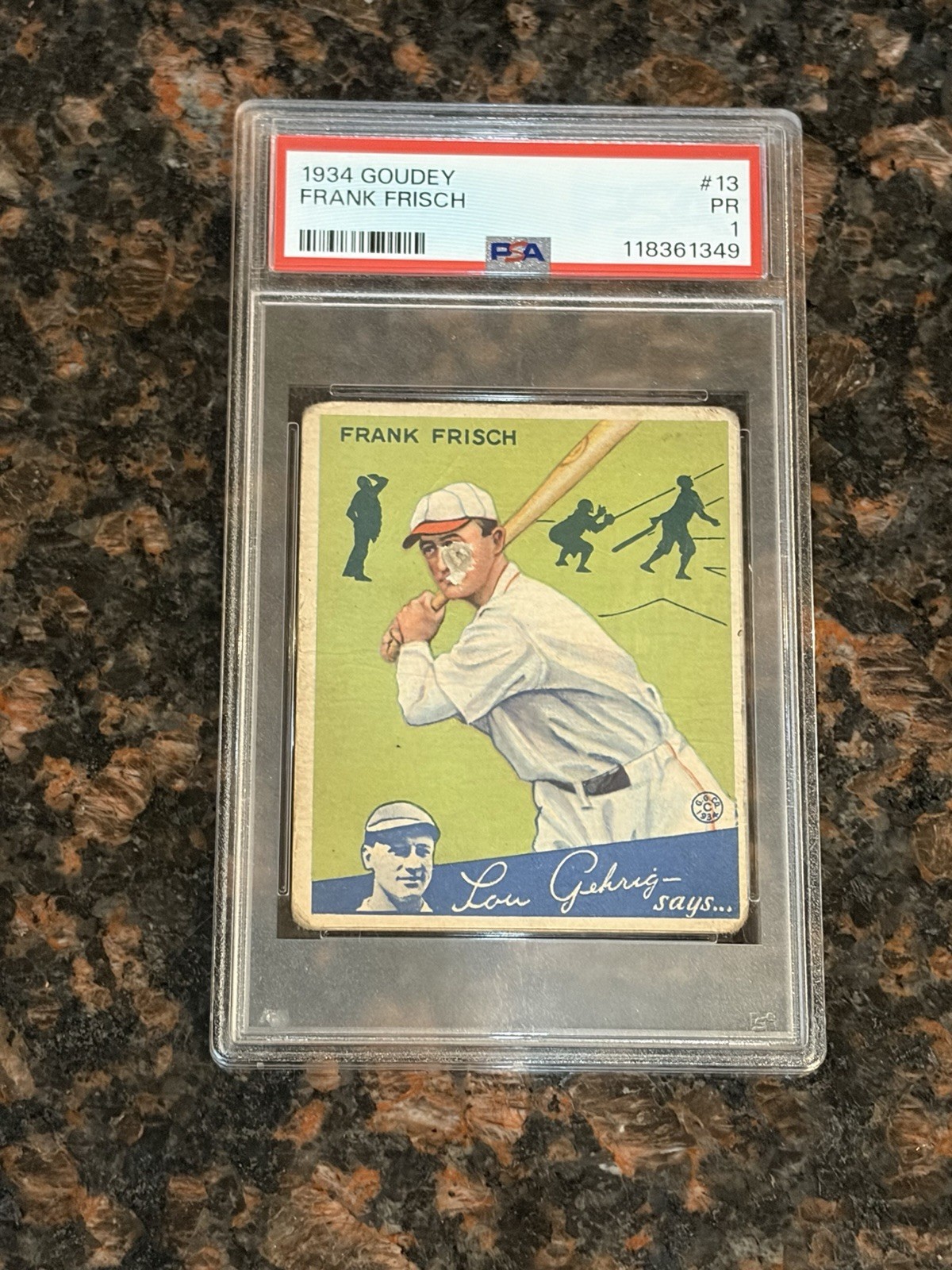 1934 Goudey Frank Frisch #13 Baseball Card PSA 1 1934 Goudey Frank Frisch #13 Baseball Card PSA 1