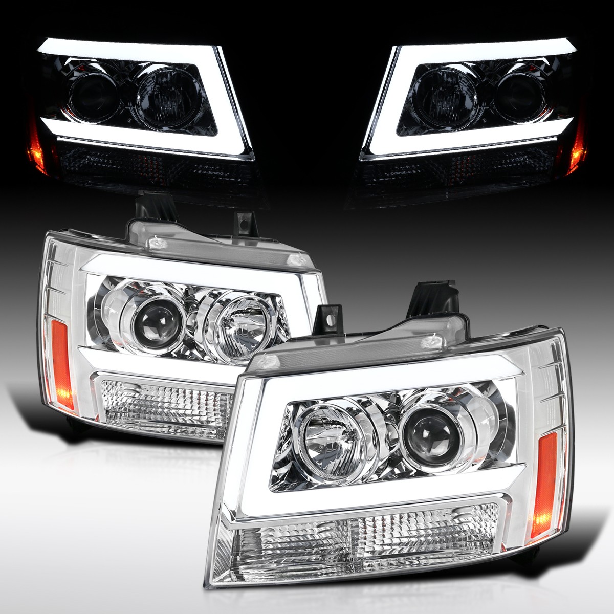Fit 2007-2014 Chevy Avalanche Tahoe Suburban LED Bar Projector Headlights 07-14 Fit 2007-2014 Chevy Avalanche Tahoe Suburban LED Bar Projector Headlights 07-14