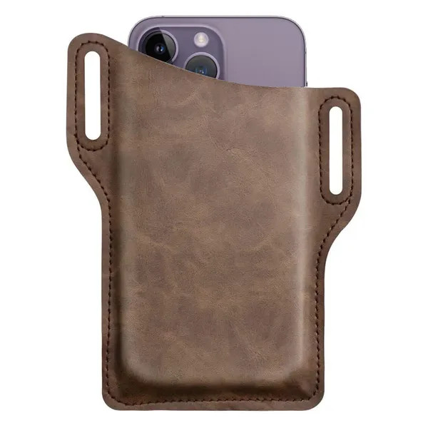 Coffee Brown PU Leather Belt Loop Phone Pouch Open Top Waist Holster