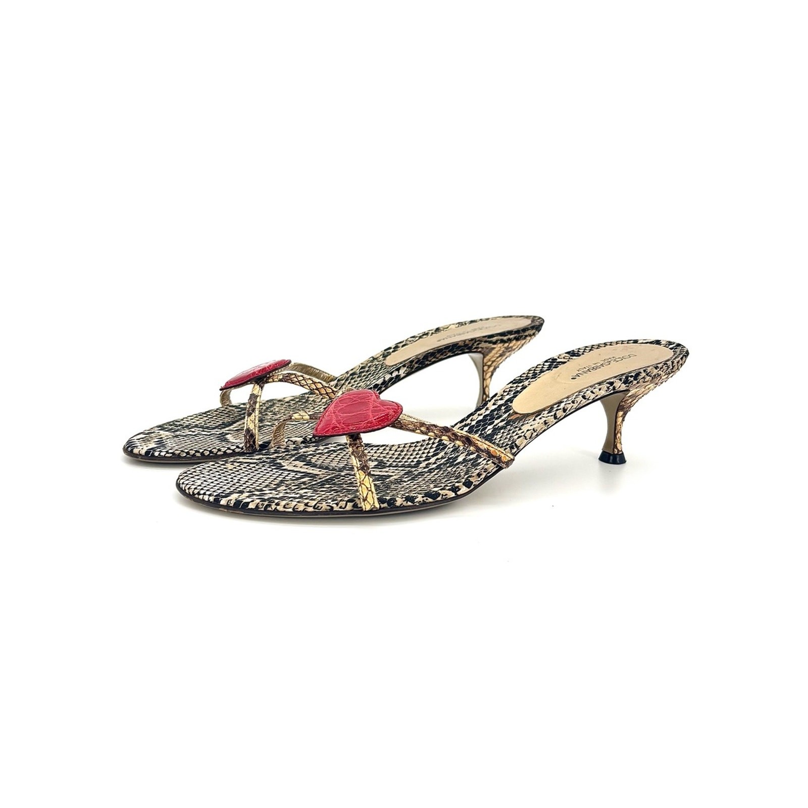 Dolce & Gabbana Vintage SS2005 Python Heart Kitten Heel Slip On Mules Sandals 41