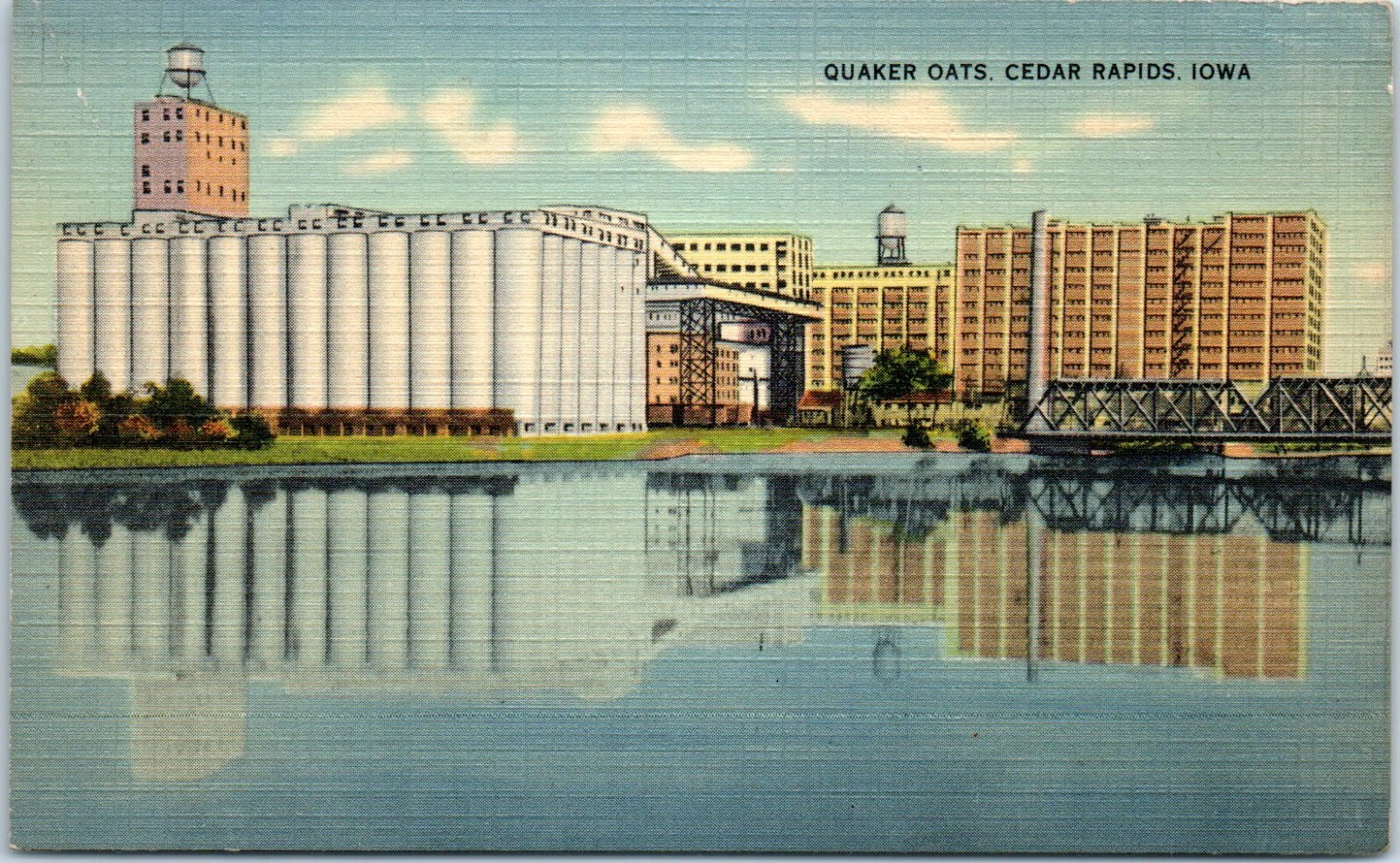 c1940s Linen Postcard Cedar Rapids IA Iowa Quaker Oats c1940s Linen Postcard Cedar Rapids IA Iowa Quaker Oats