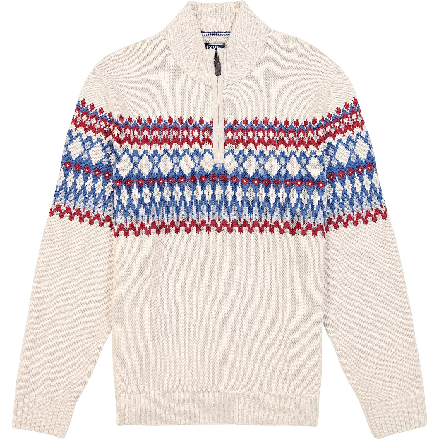 IZOD Men's Big & Tall Fair Isle Quarter Zip Sweater Cotton Holiday Classic Fit