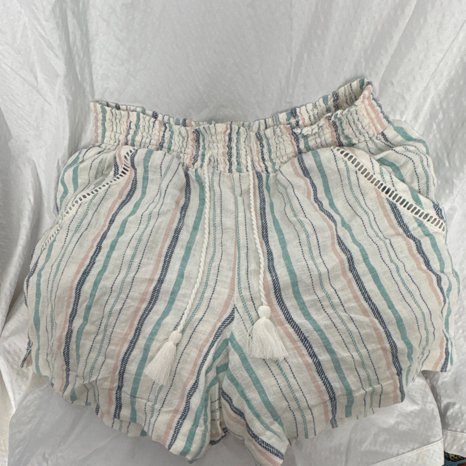 Briggs Women’s Striped Pull-On Shorts High Rise Elastic Drawstring Pockets S