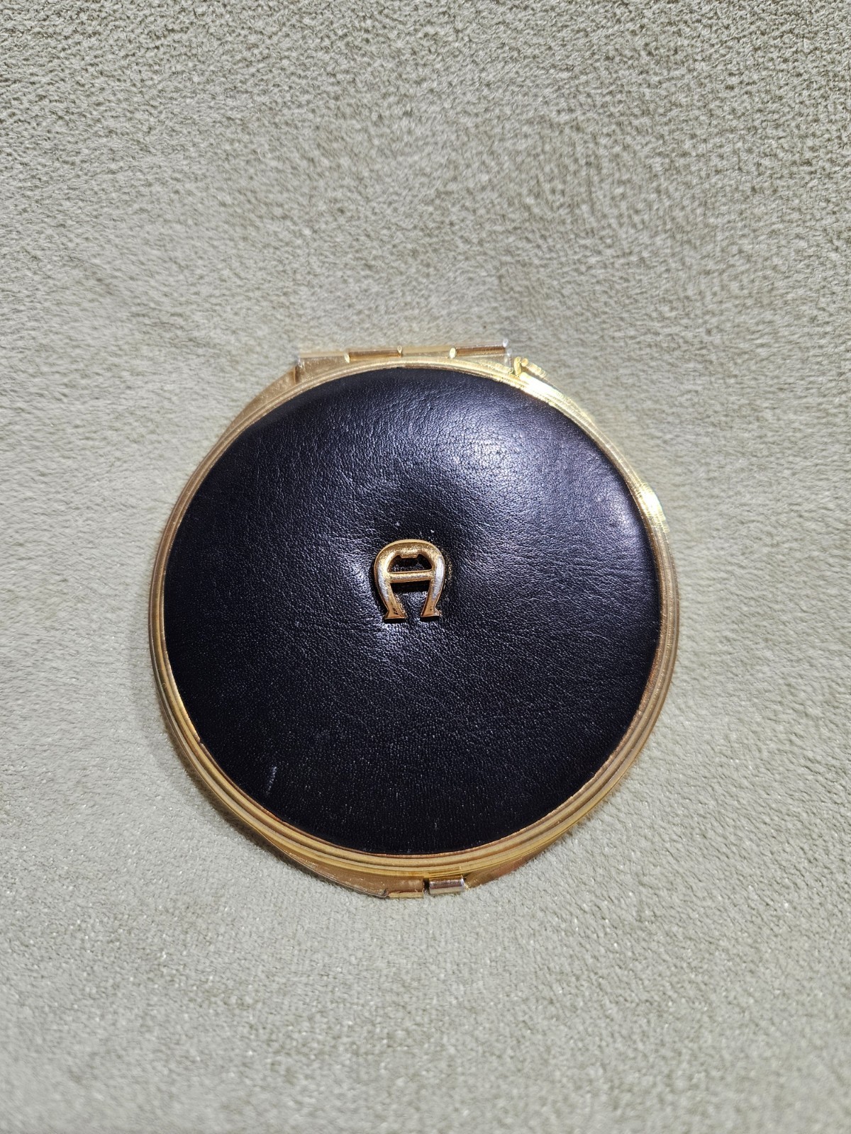 Vintage Authentic Etienne Aigner Black Genuine Leather Compact with 2 Mirrors